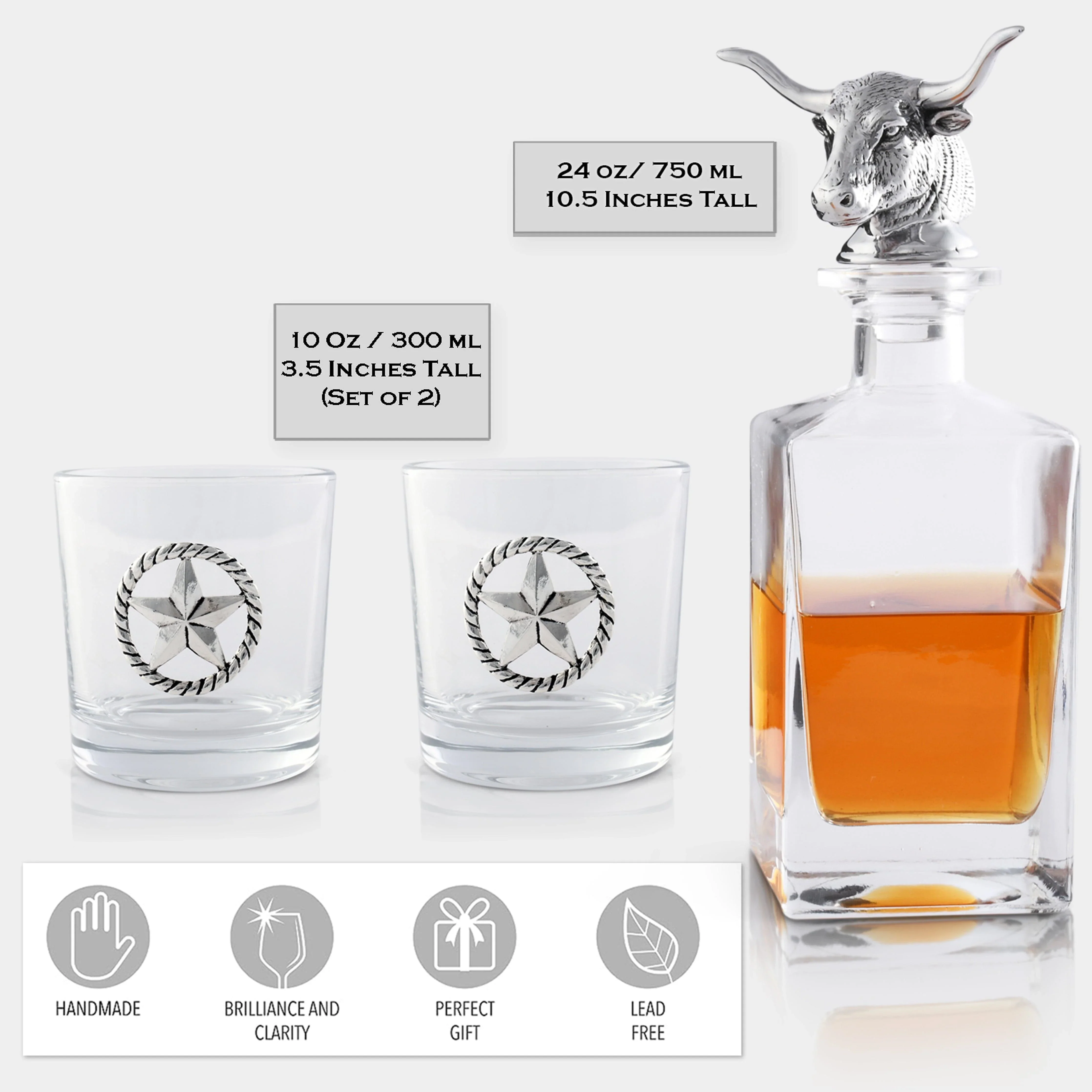 Arthur Court Longhorn Decanter Set with Pair of Glasses - Image 4
