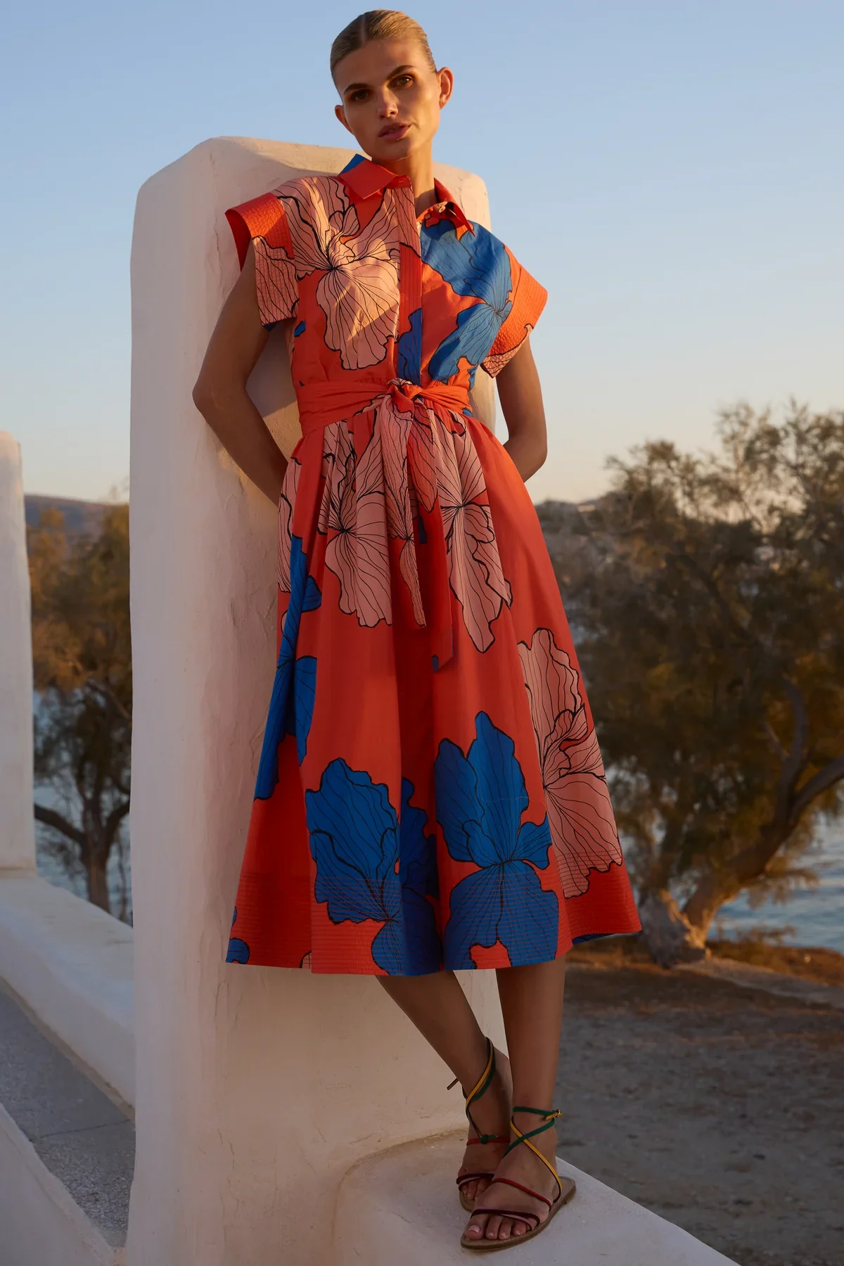 OLIPHANT Belted Shirt Dress- Bora Bora Red
