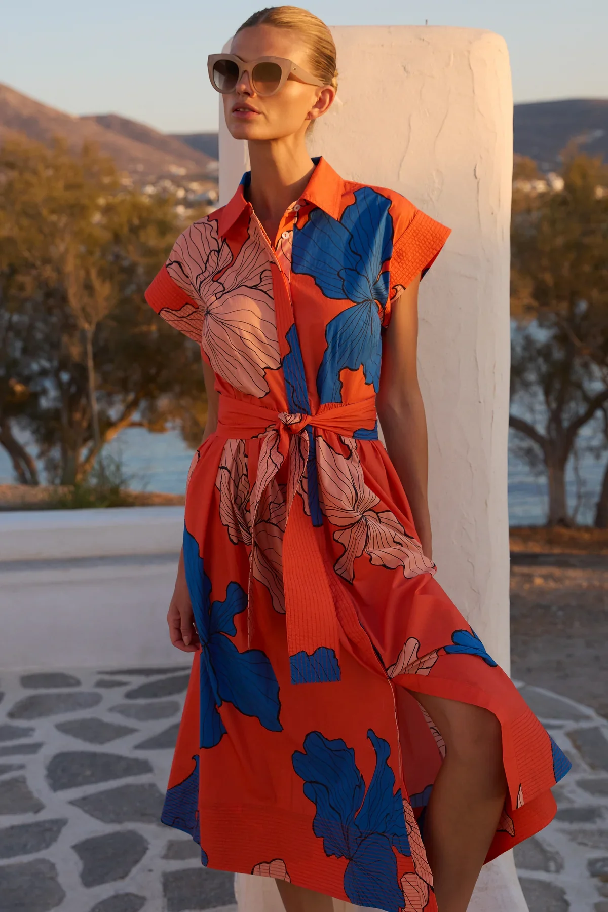 OLIPHANT Belted Shirt Dress- Bora Bora Red - Image 2