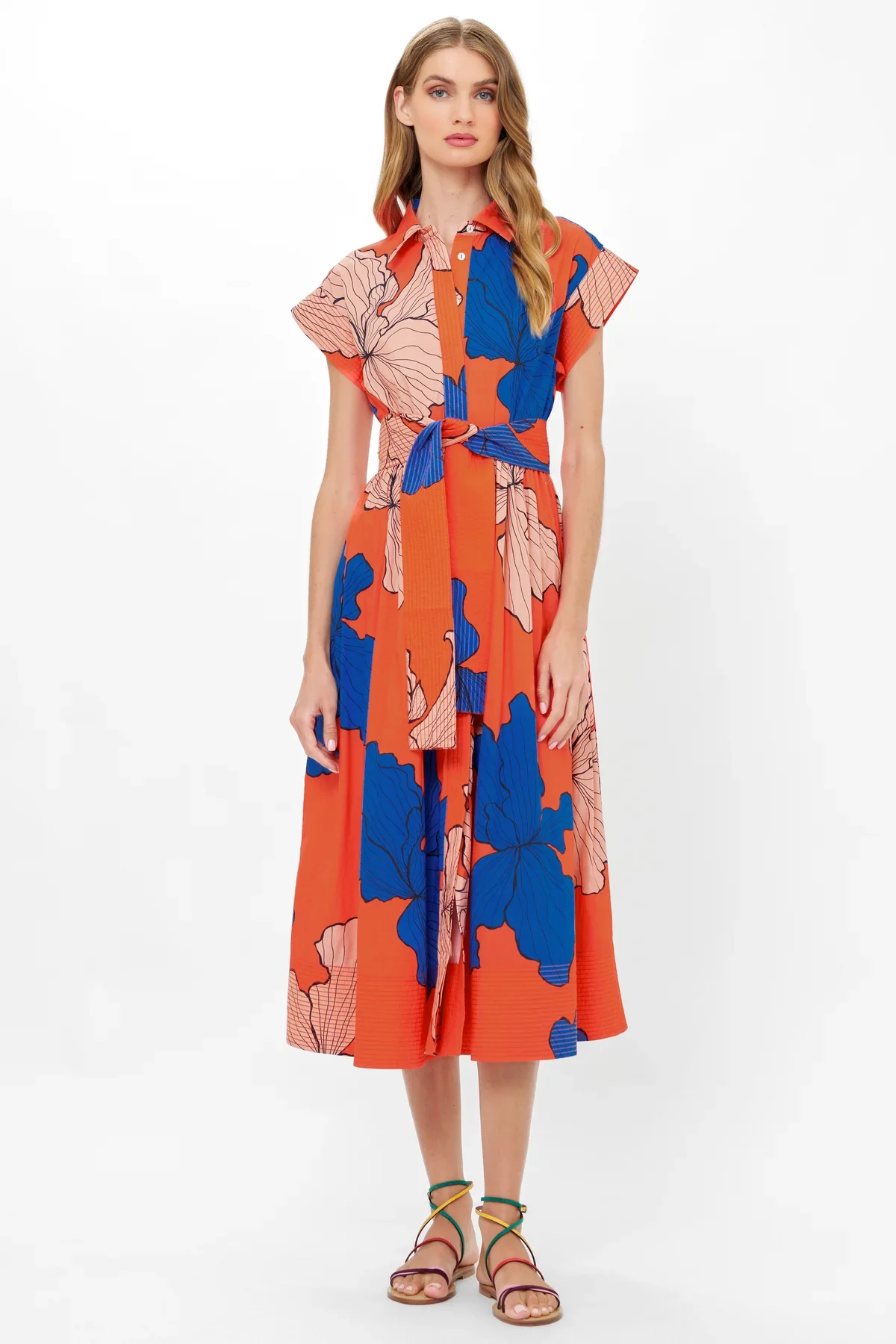 OLIPHANT Belted Shirt Dress- Bora Bora Red - Image 3