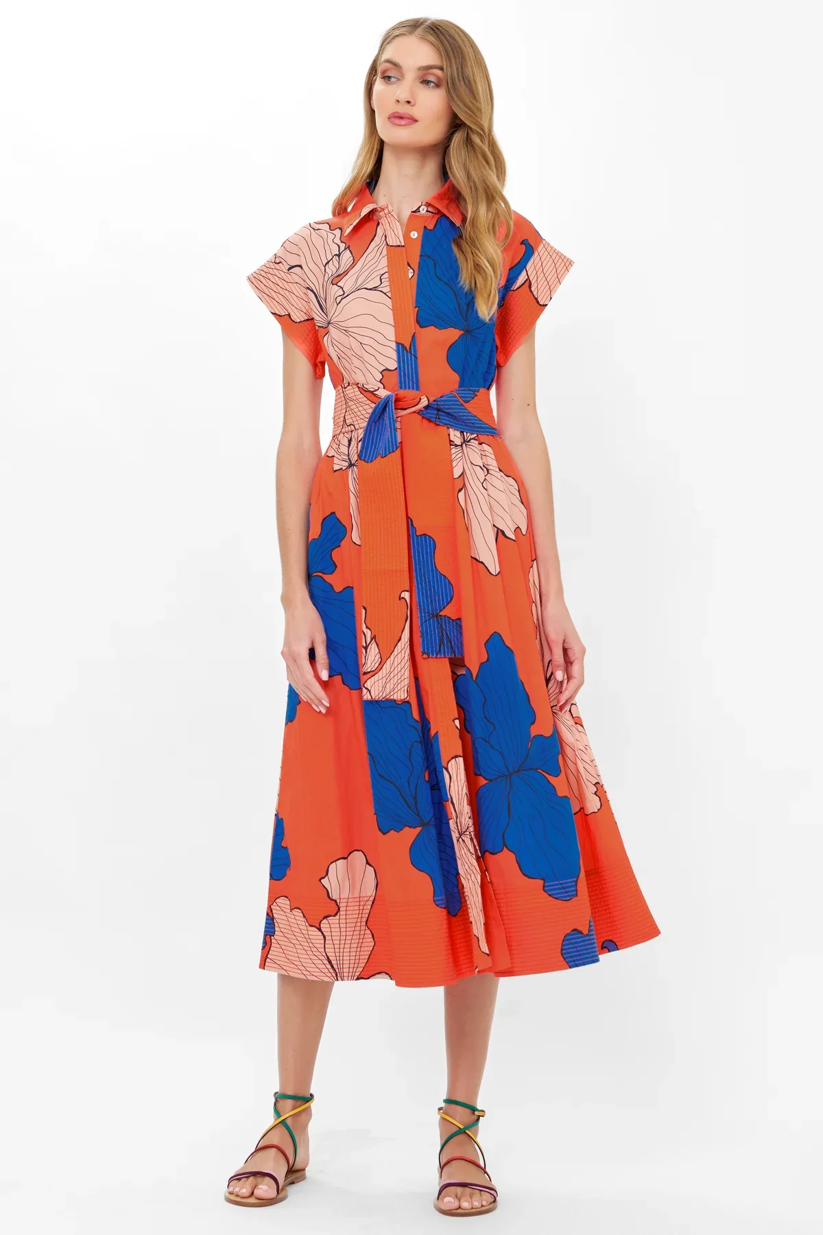 OLIPHANT Belted Shirt Dress- Bora Bora Red - Image 5