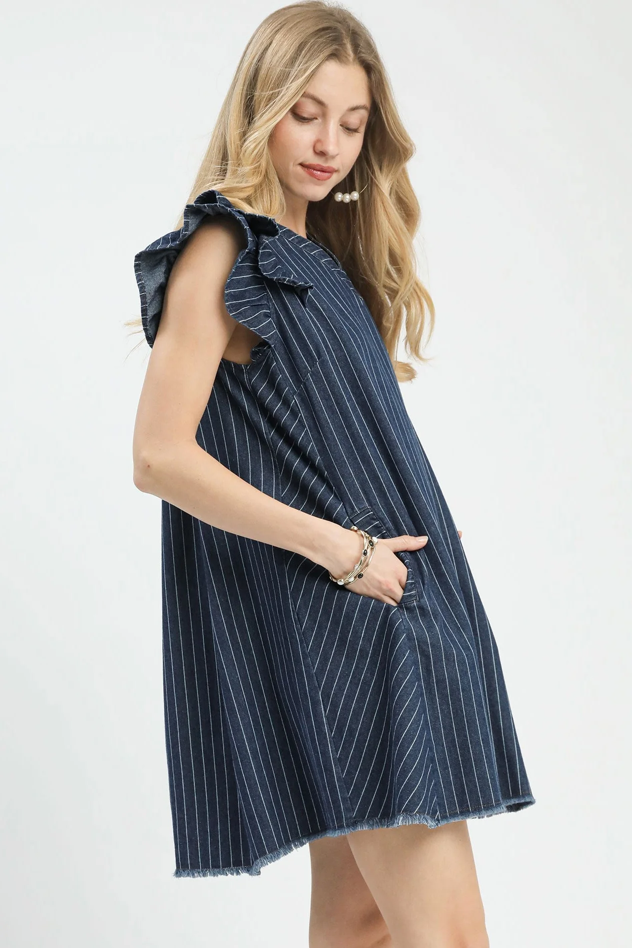 Umgee Denim Ruffle Sleeve Dress - Image 2