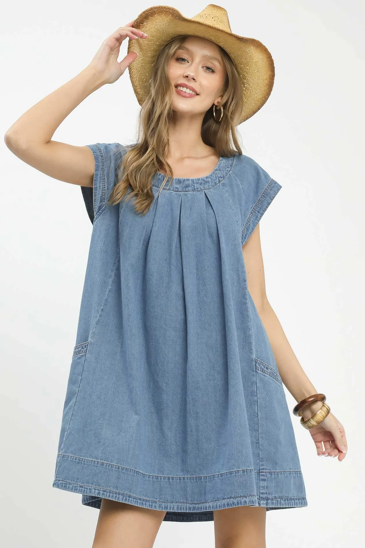 Umgee Stone Washed Denim Mini Dress