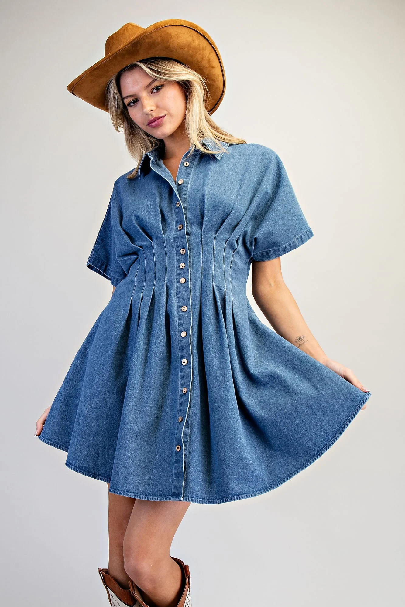 EESOME Pleated Mini Button Down Dress - Image 4