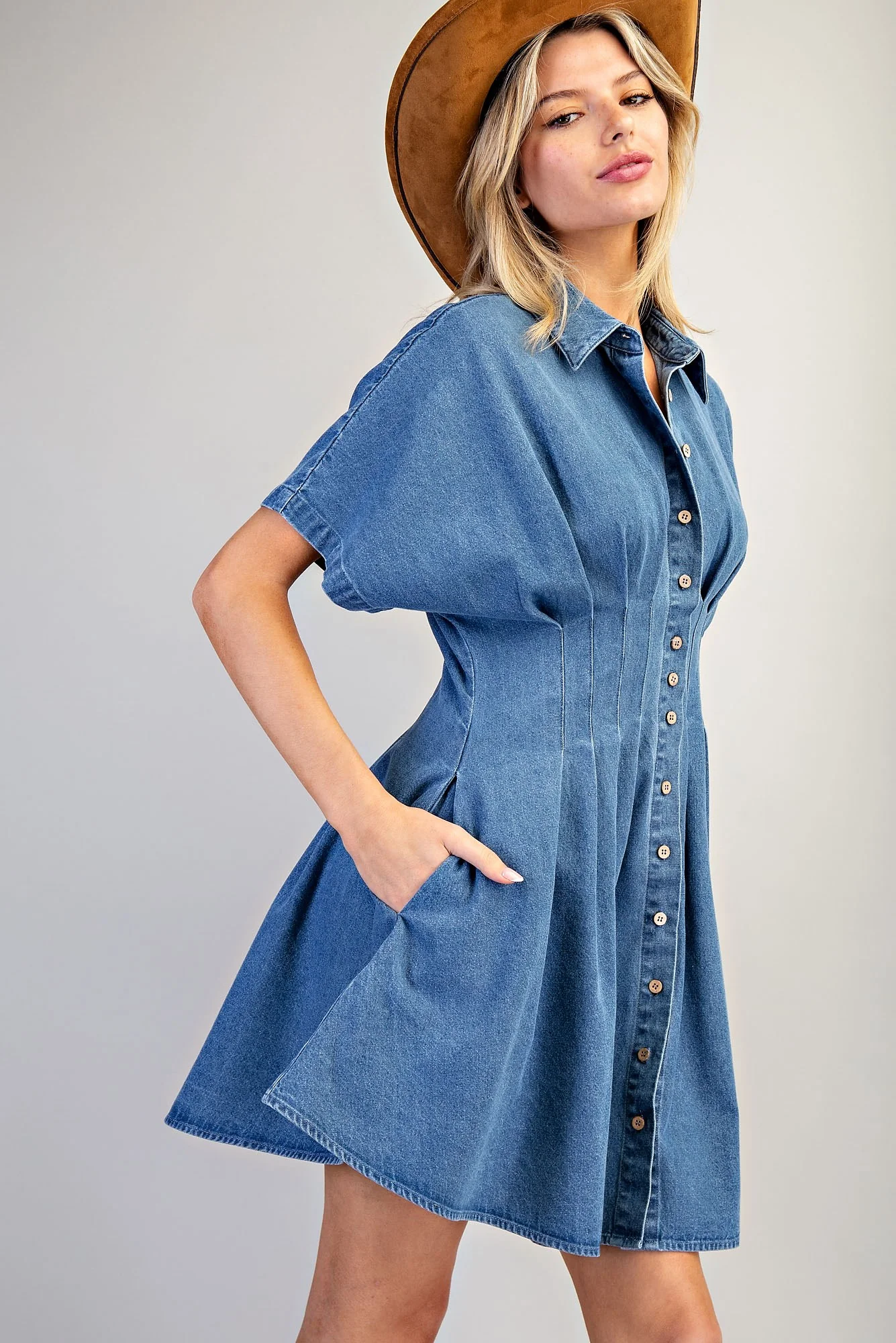 EESOME Pleated Mini Button Down Dress - Image 5