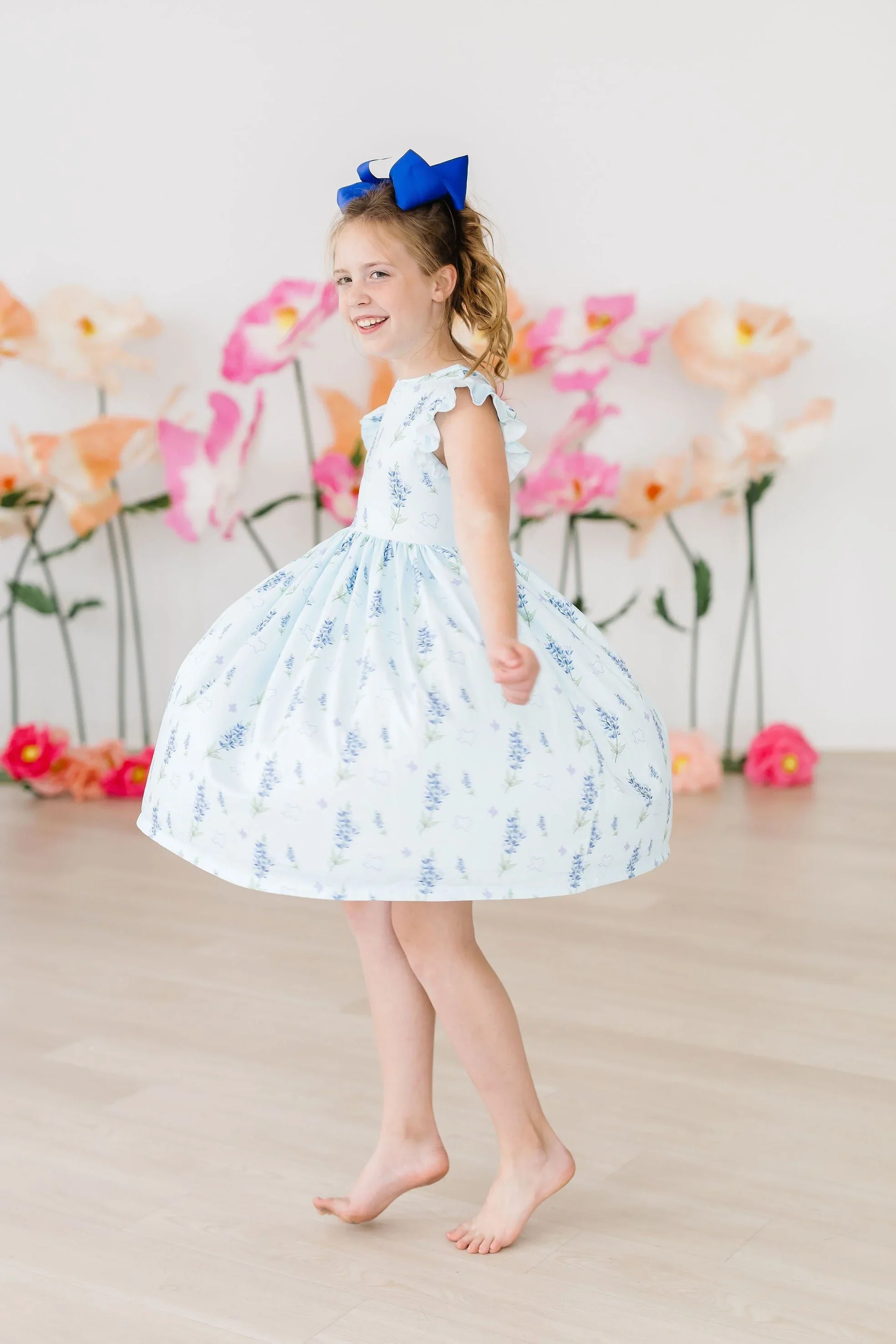 Mila & Rose Texas Bluebonnets Flutter Sleeve Twirl Dress - Image 5