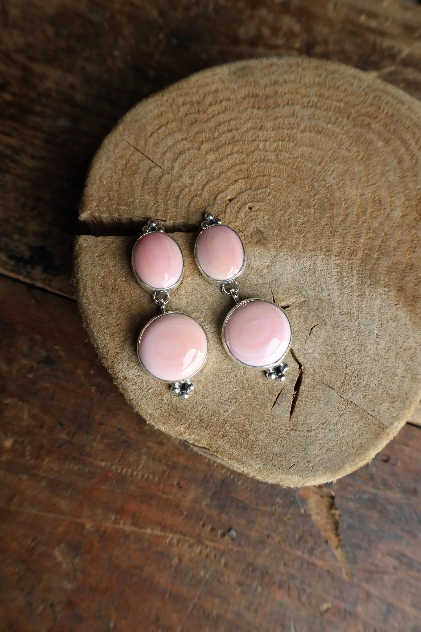 2 Pink Conch Drop Post Earring