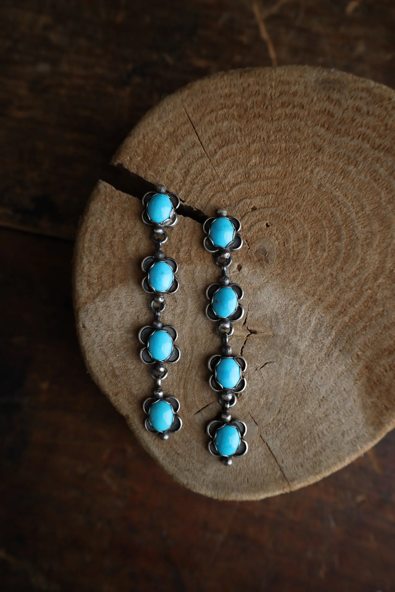 4 Turquoise Black Frames Drop Post Earrings