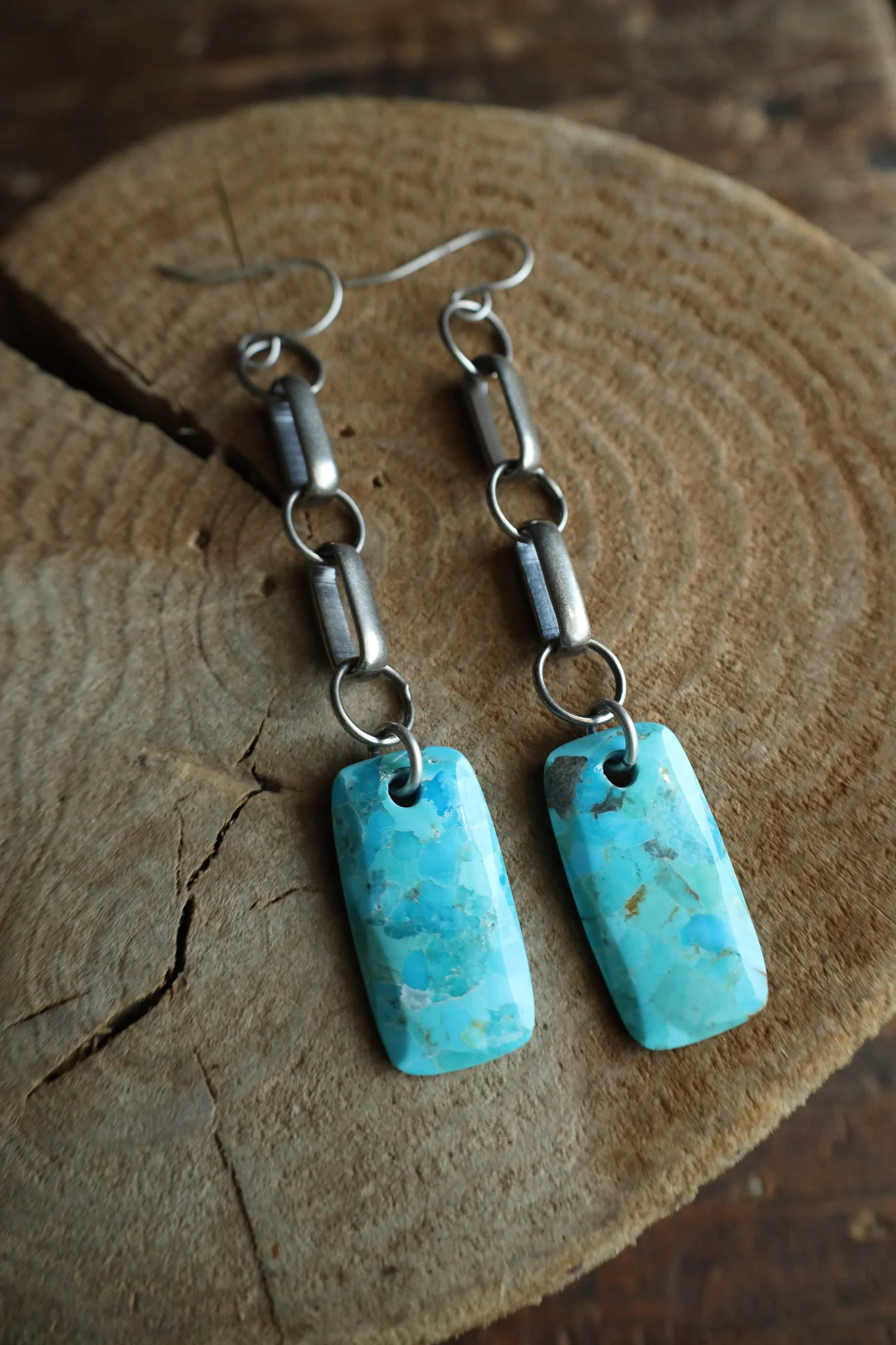 Peyote Bird Links & Turquoise Rectangle Earring