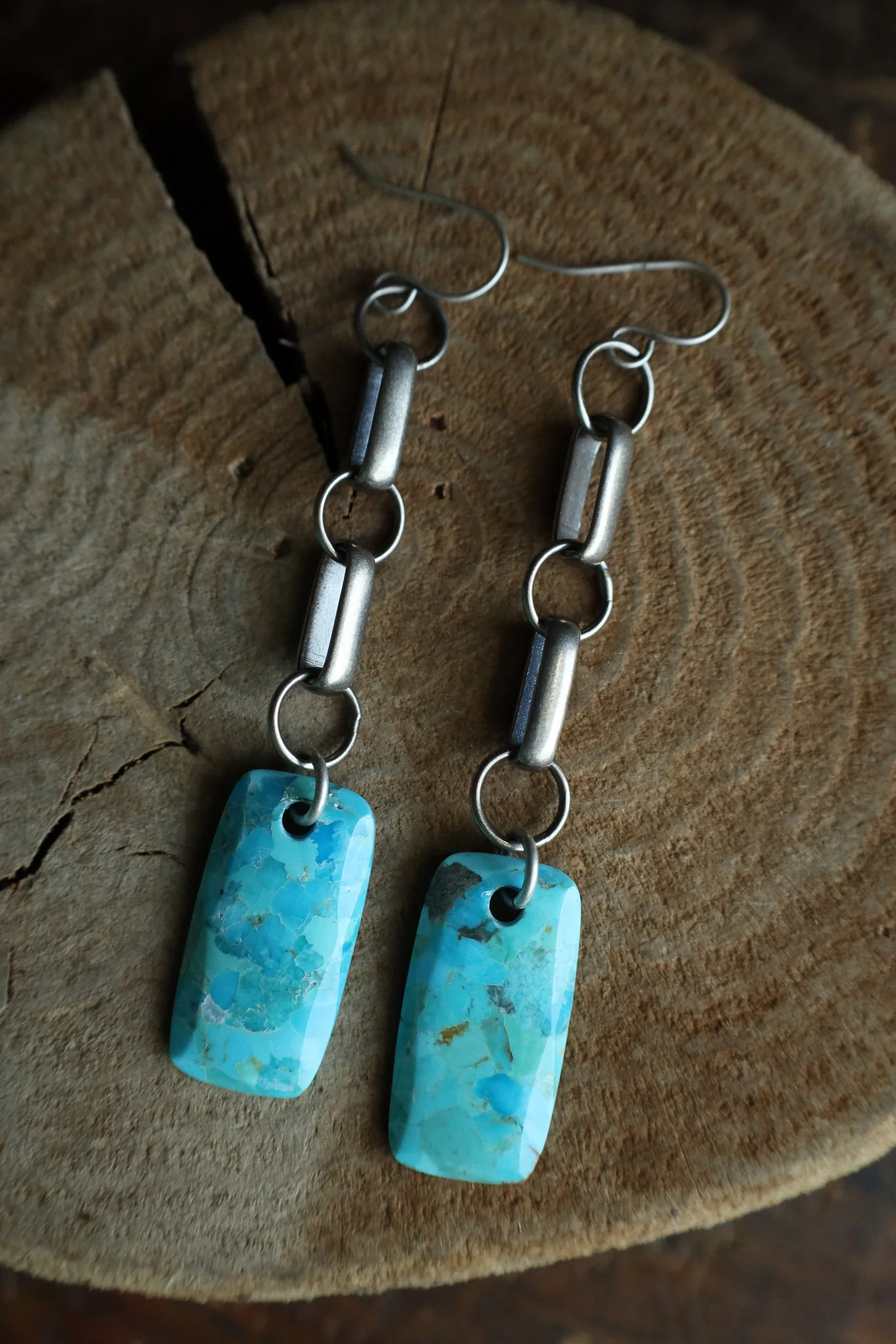 Peyote Bird Links & Turquoise Rectangle Earring - Image 2