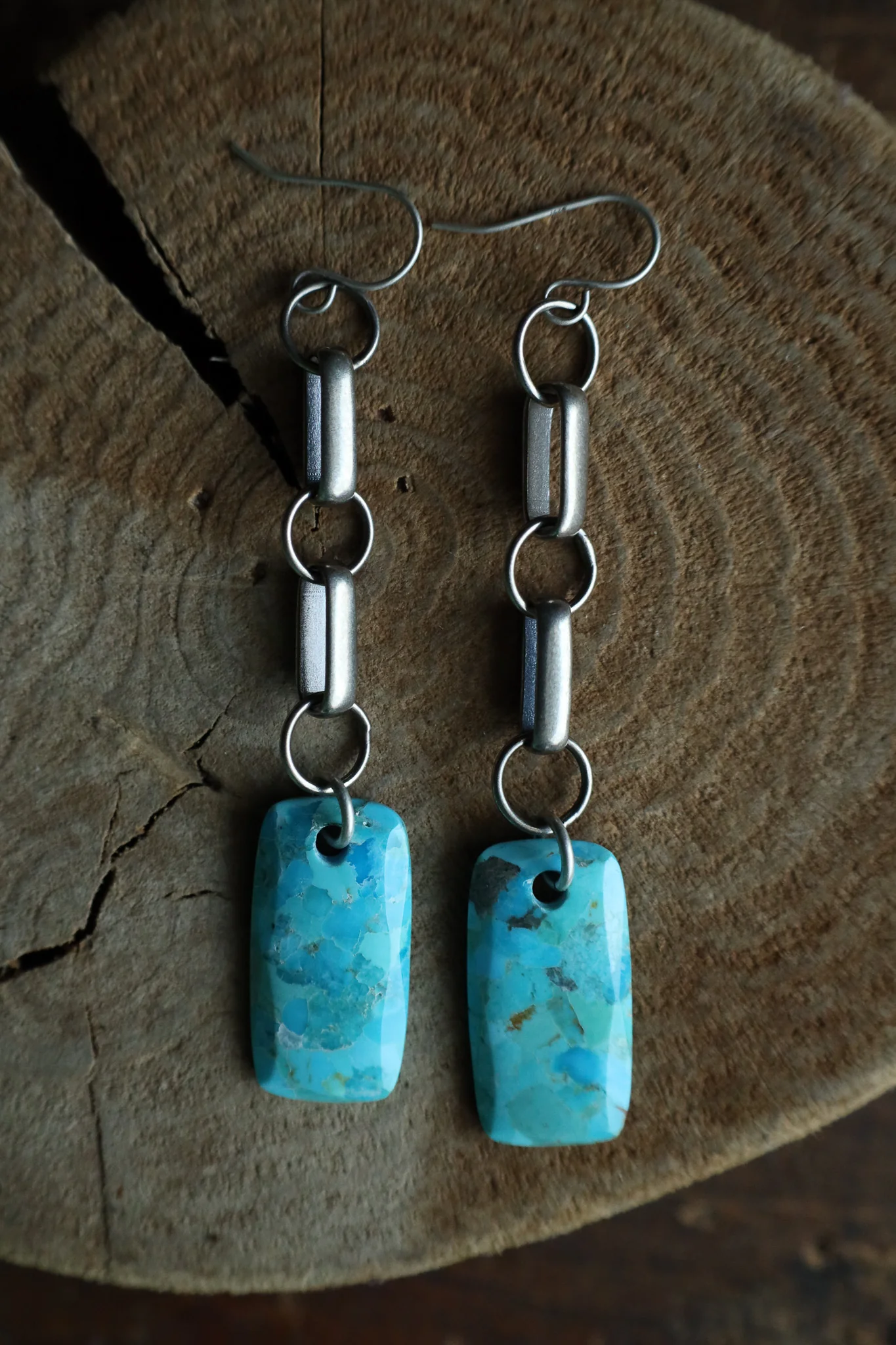 Peyote Bird Links & Turquoise Rectangle Earring - Image 4