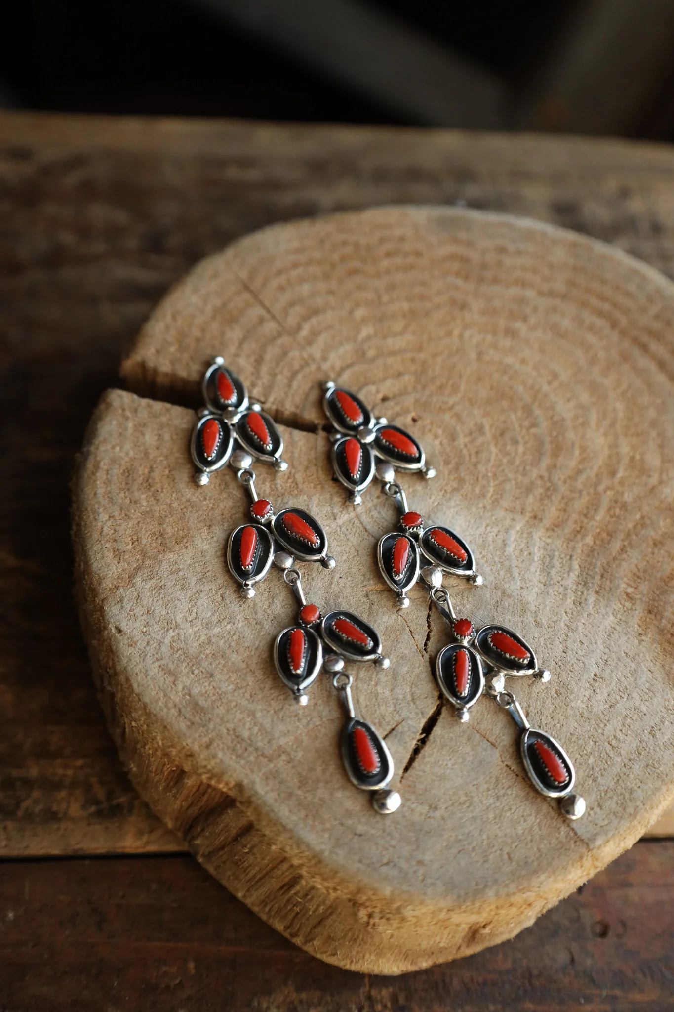 Red Coral Shadow Box Drop Earring - Image 3