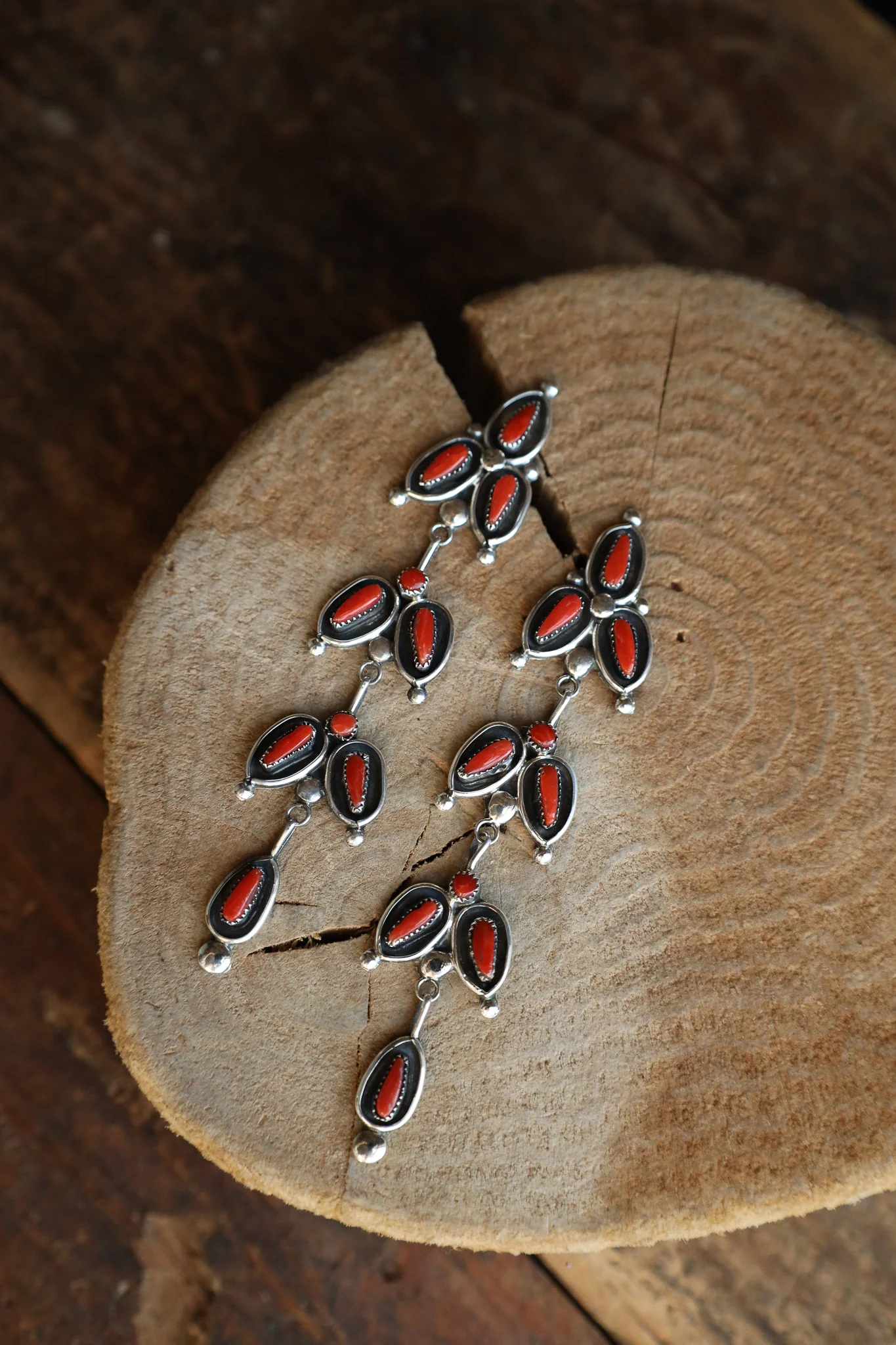 Red Coral Shadow Box Drop Earring - Image 4