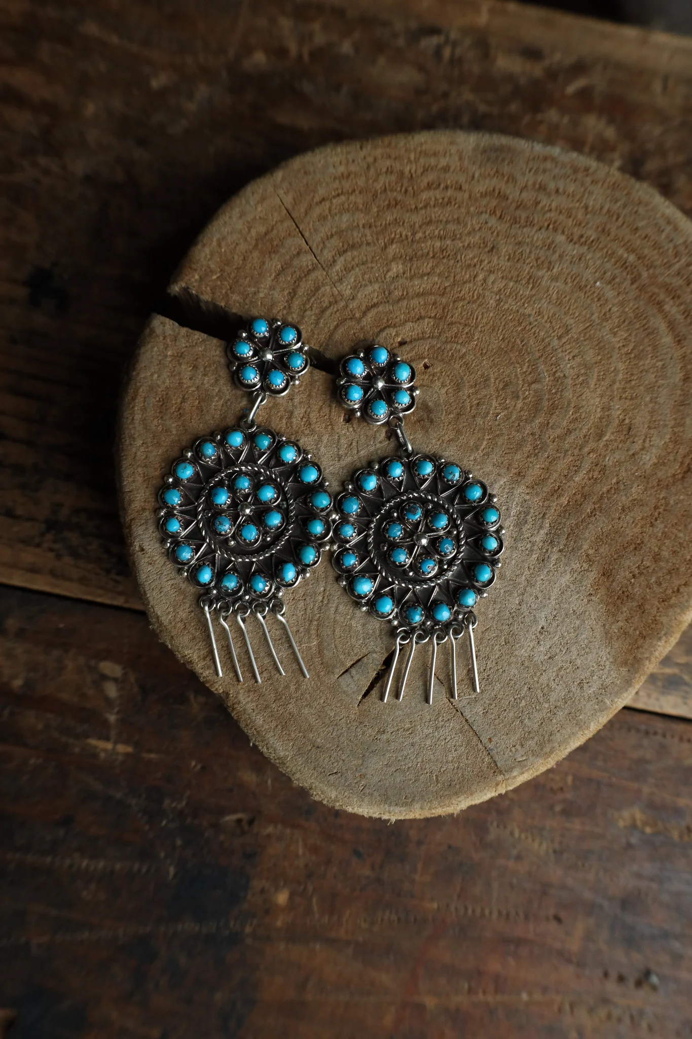 Sterling Silver Petitpoint Turquoise Sterling Silver Dangles Earring - Image 2