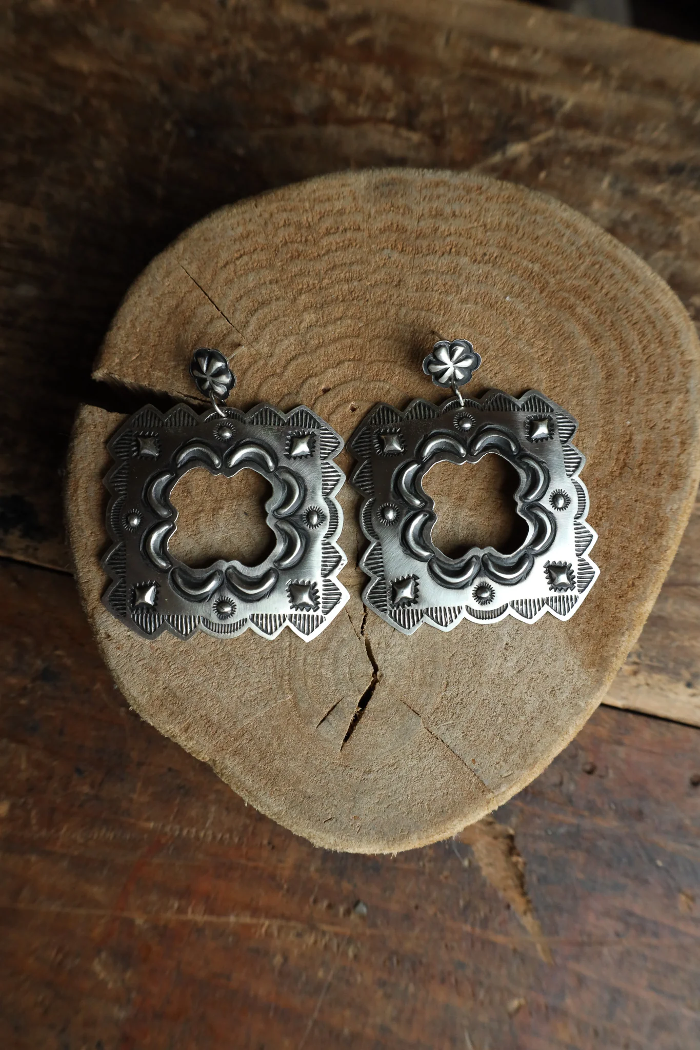 Sterling Silver Stamp Open Square Drop Post Earring