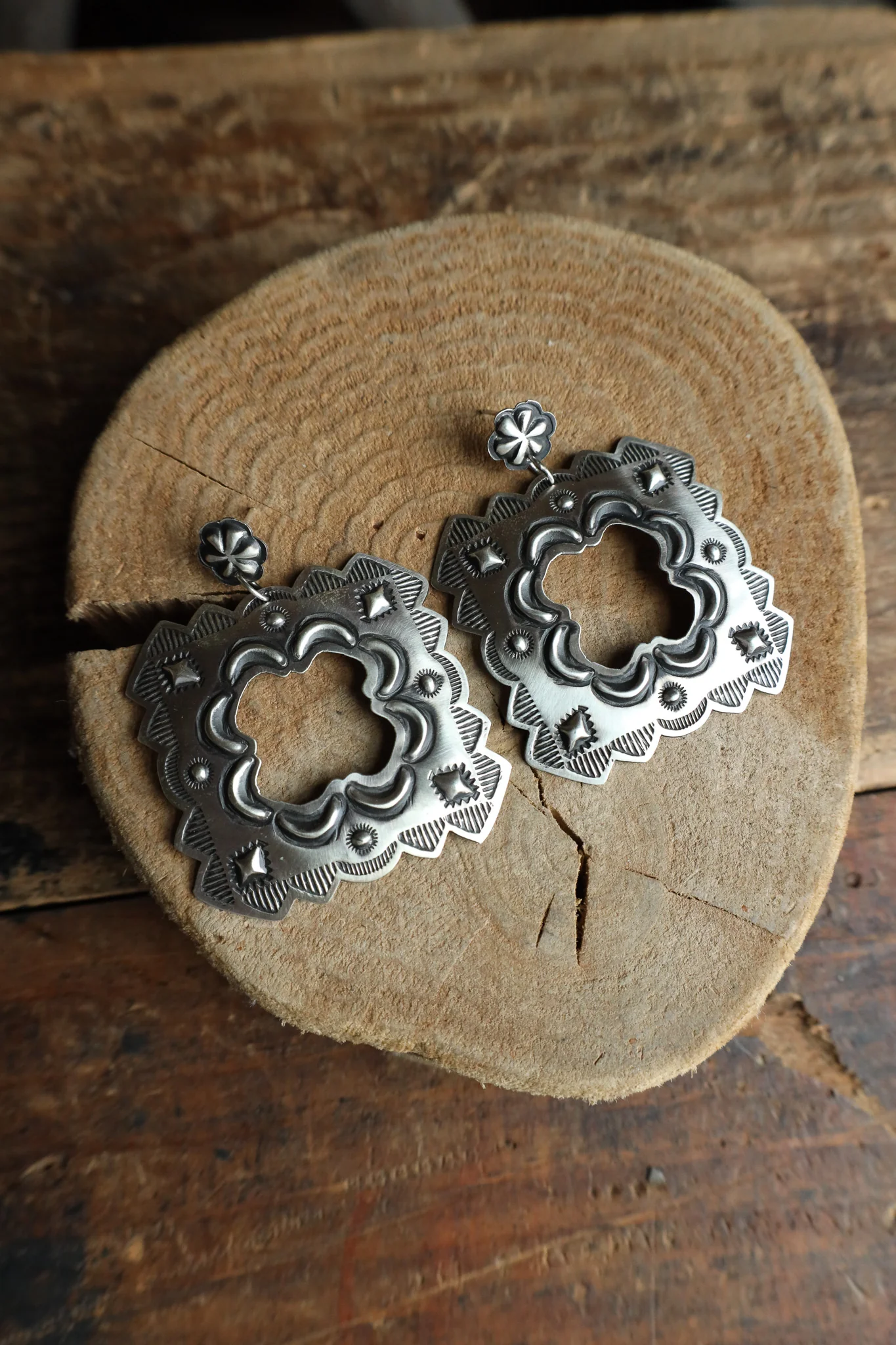 Sterling Silver Stamp Open Square Drop Post Earring - Image 2