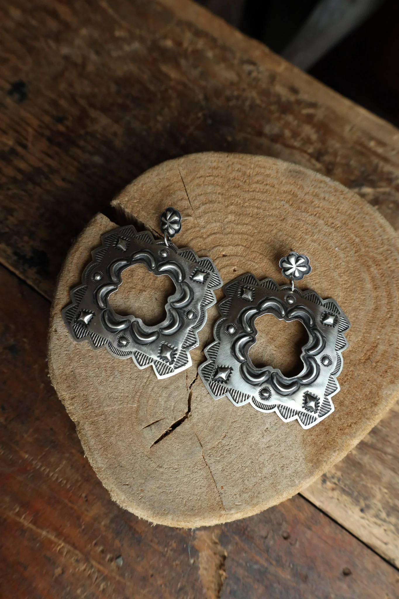 Sterling Silver Stamp Open Square Drop Post Earring - Image 3