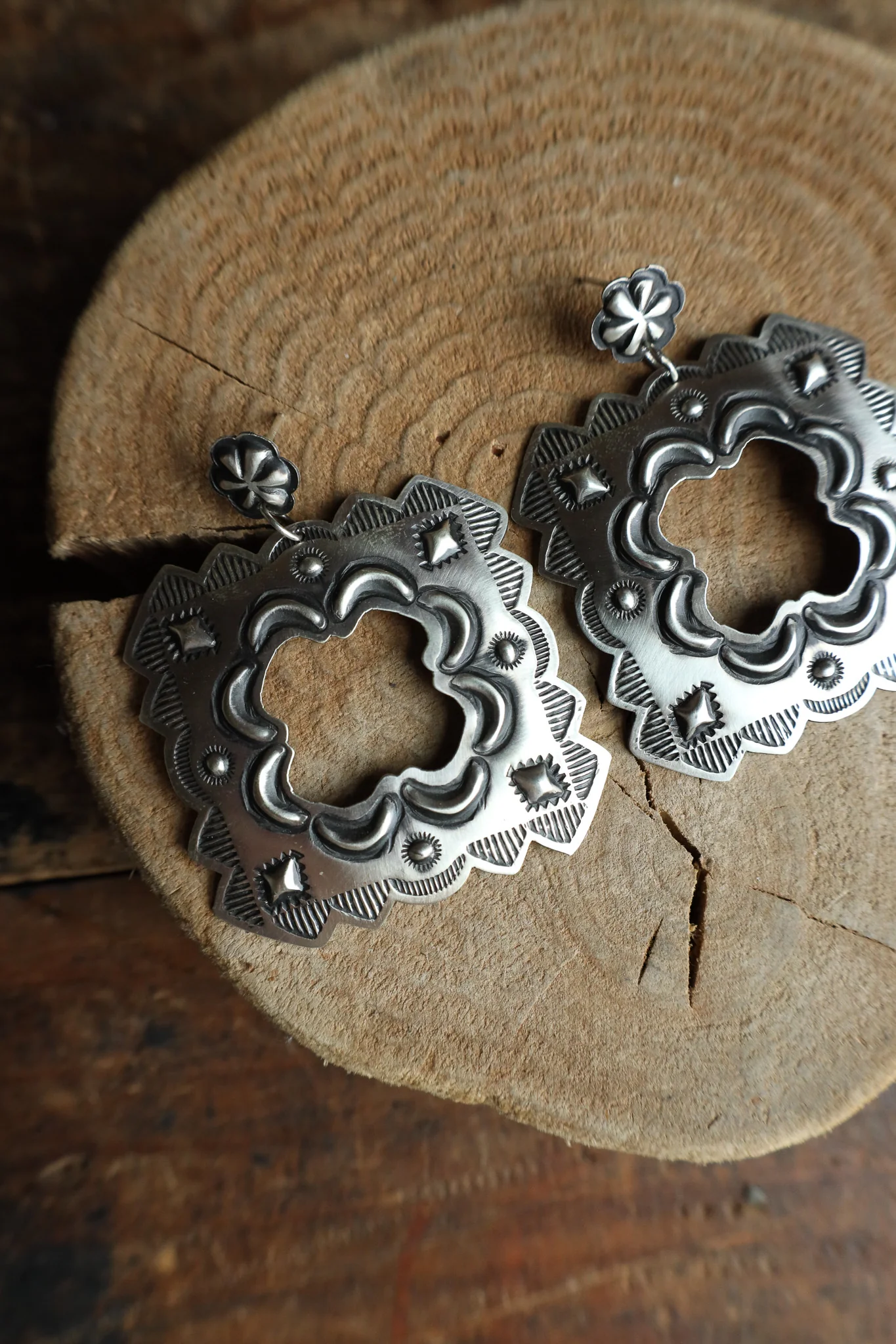 Sterling Silver Stamp Open Square Drop Post Earring - Image 4