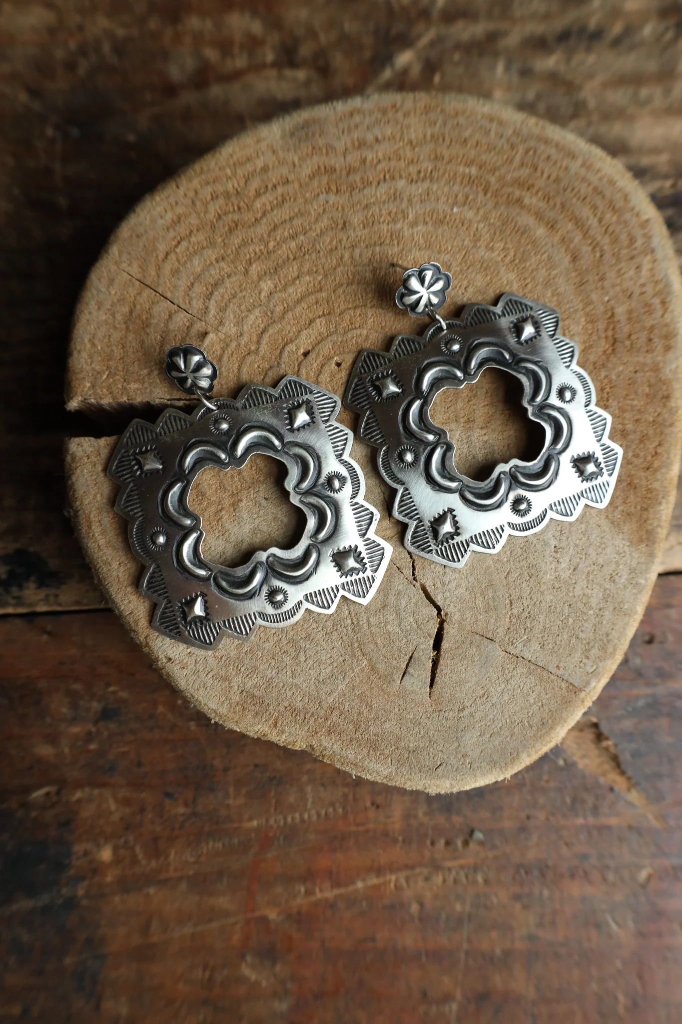 Sterling Silver Stamp Open Square Drop Post Earring - Image 5
