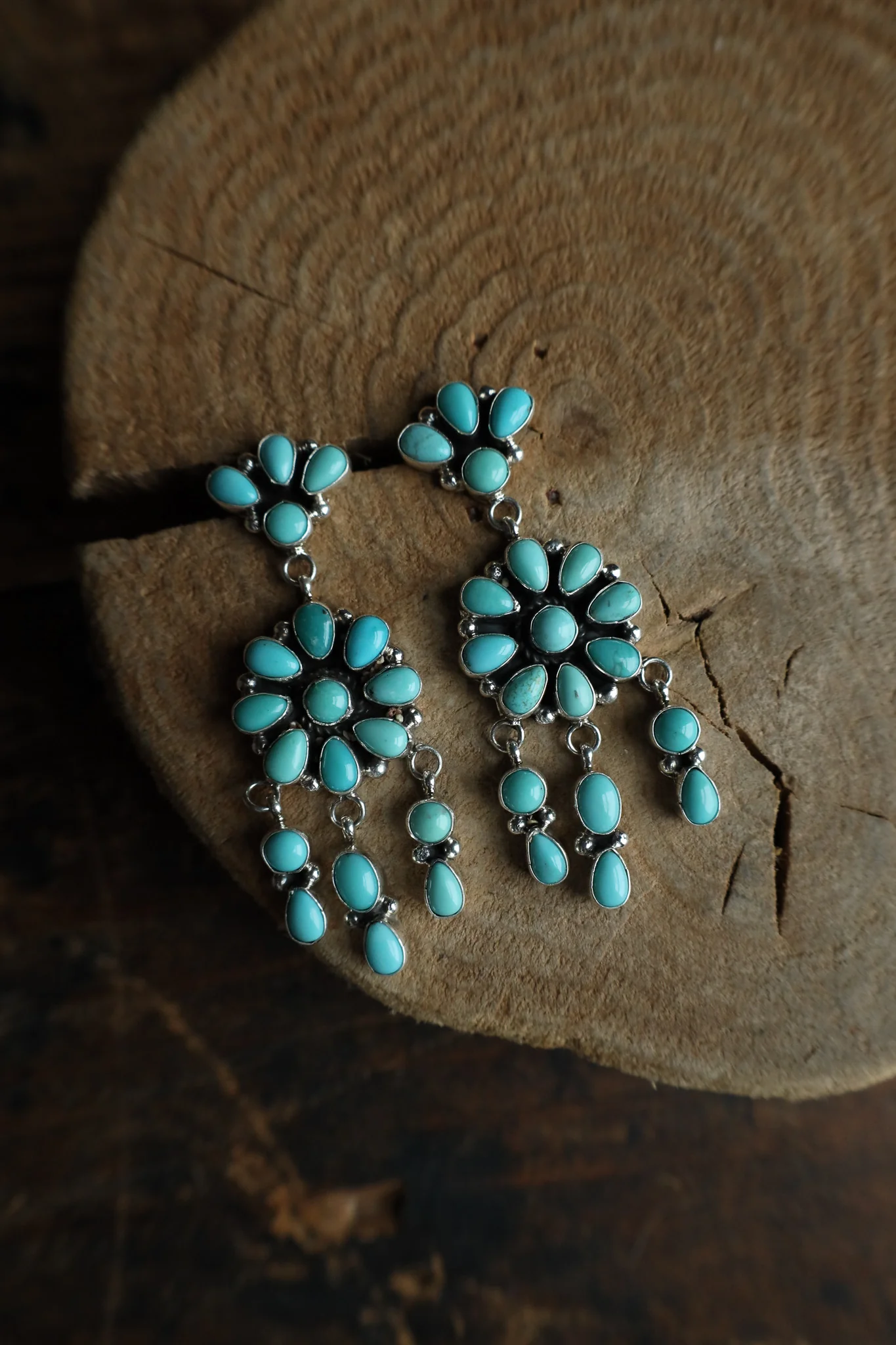 Sterling Silver Turquoise Cluster Chandelier Post Earring