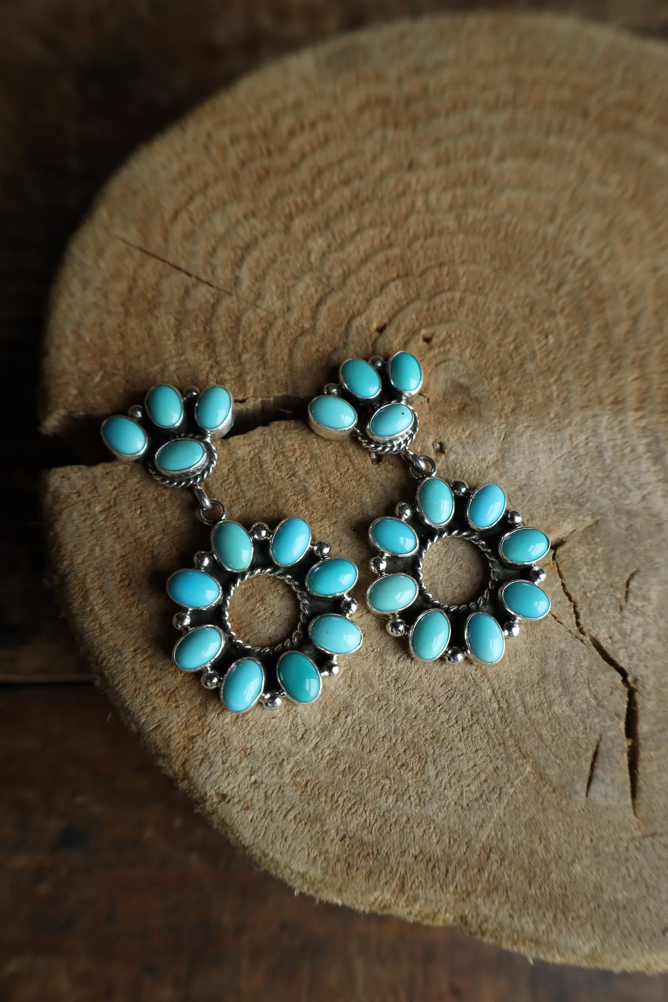 Sterling Silver Turquoise Cluster Drop Post Earring