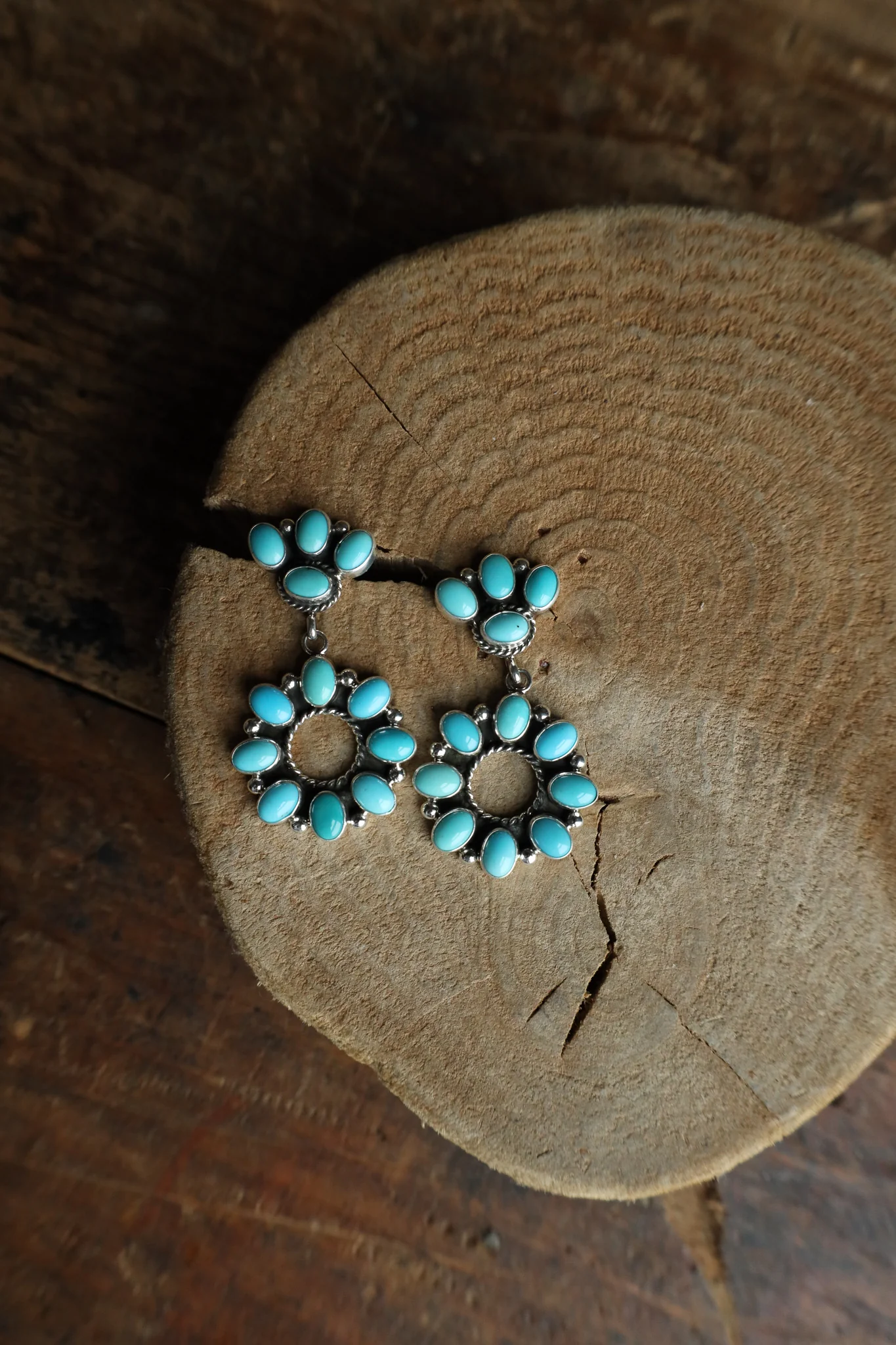 Sterling Silver Turquoise Cluster Drop Post Earring - Image 2