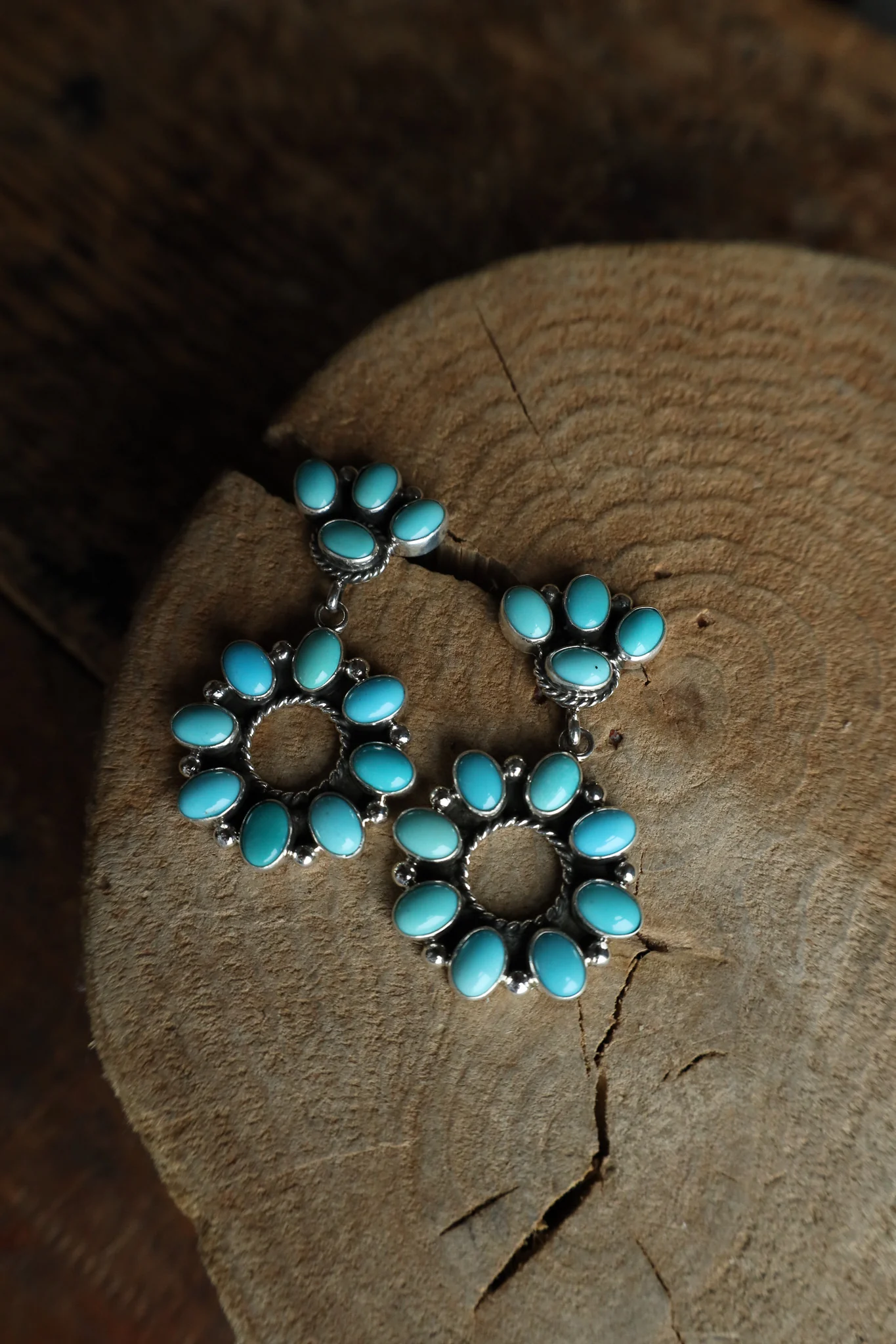 Sterling Silver Turquoise Cluster Drop Post Earring - Image 3