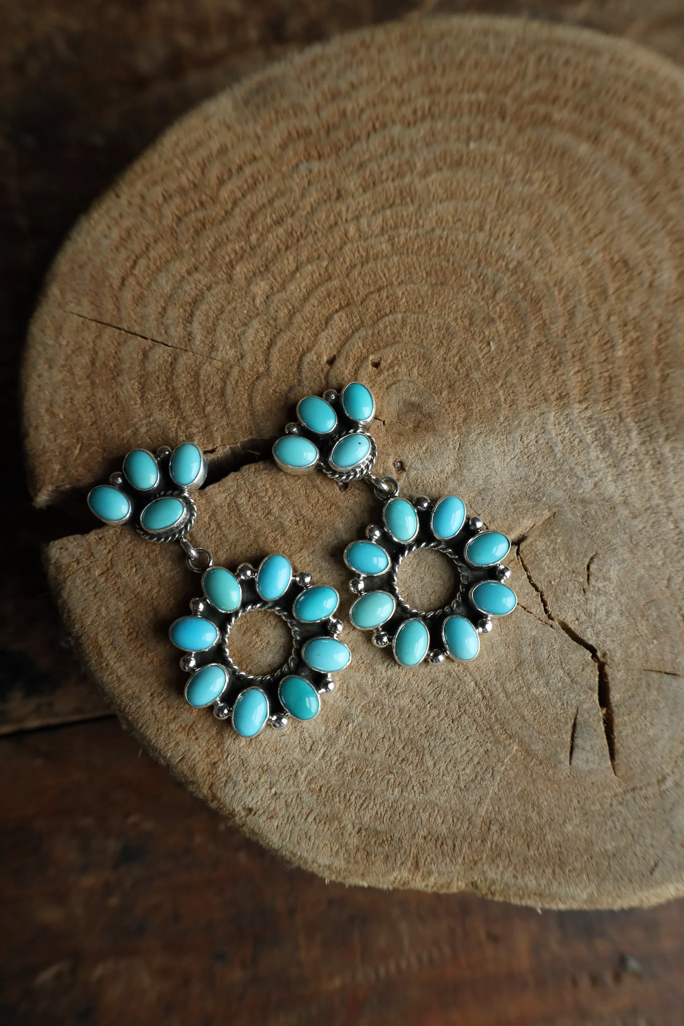 Sterling Silver Turquoise Cluster Drop Post Earring - Image 4