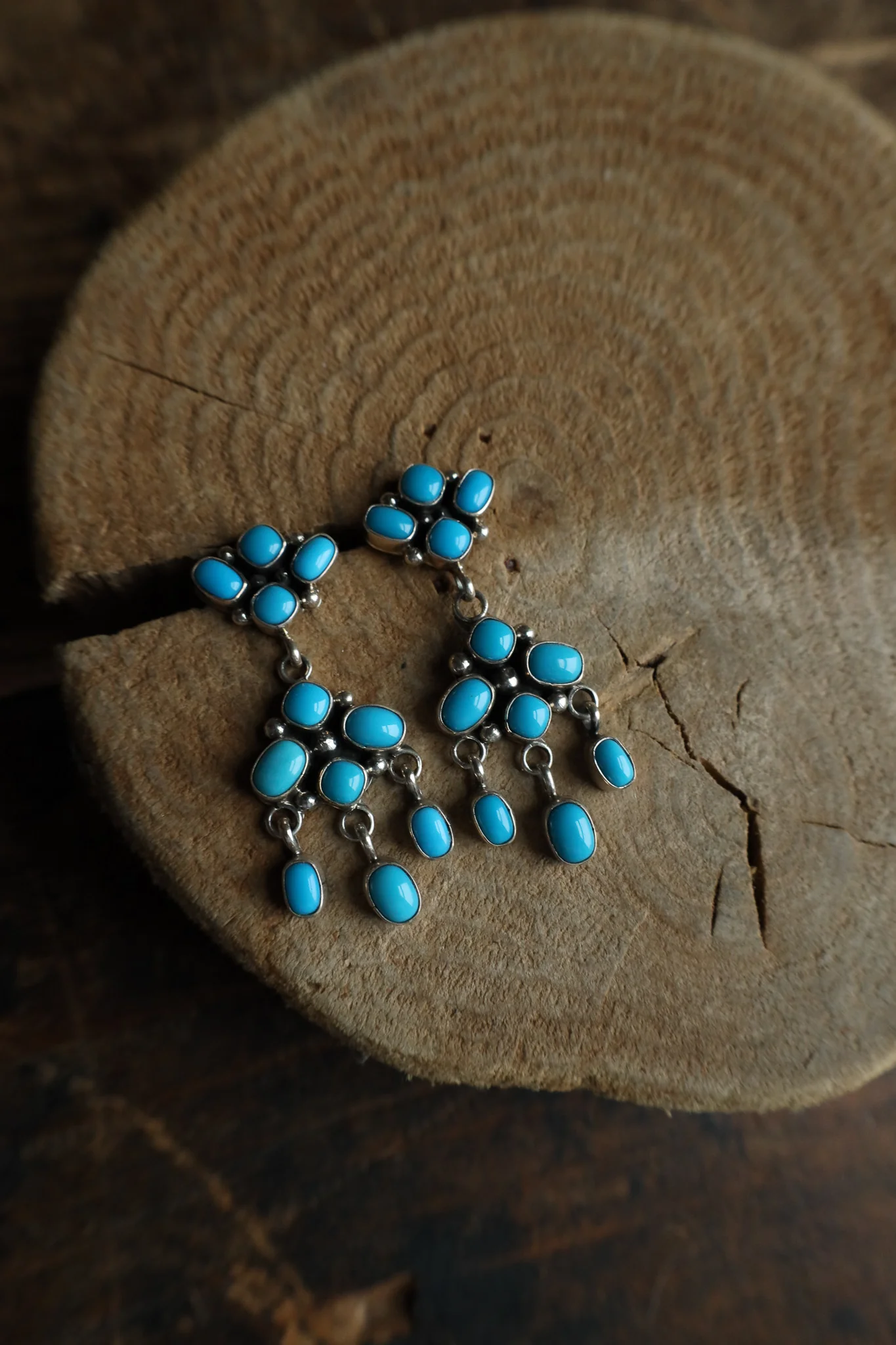 Sterling Silver Turquoise Cluster Drop With Dangle Earring - Image 3