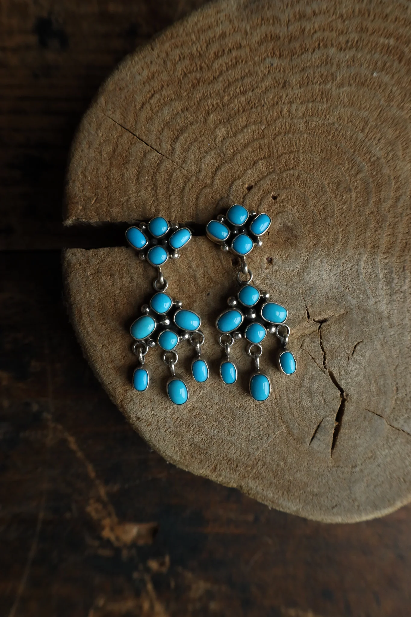 Sterling Silver Turquoise Cluster Drop With Dangle Earring - Image 4