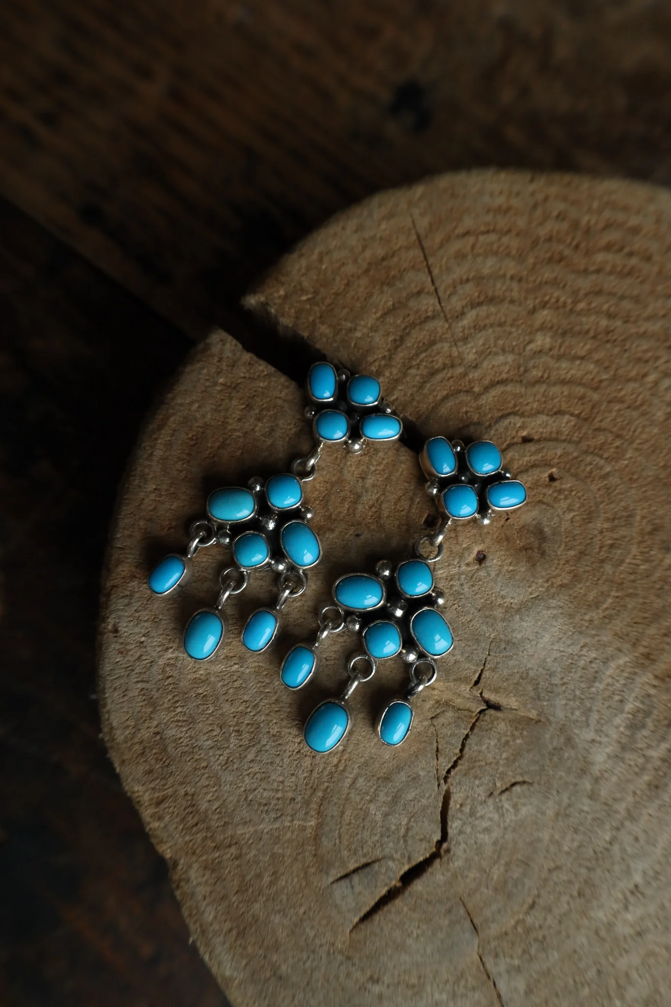 Sterling Silver Turquoise Cluster Drop With Dangle Earring - Image 5