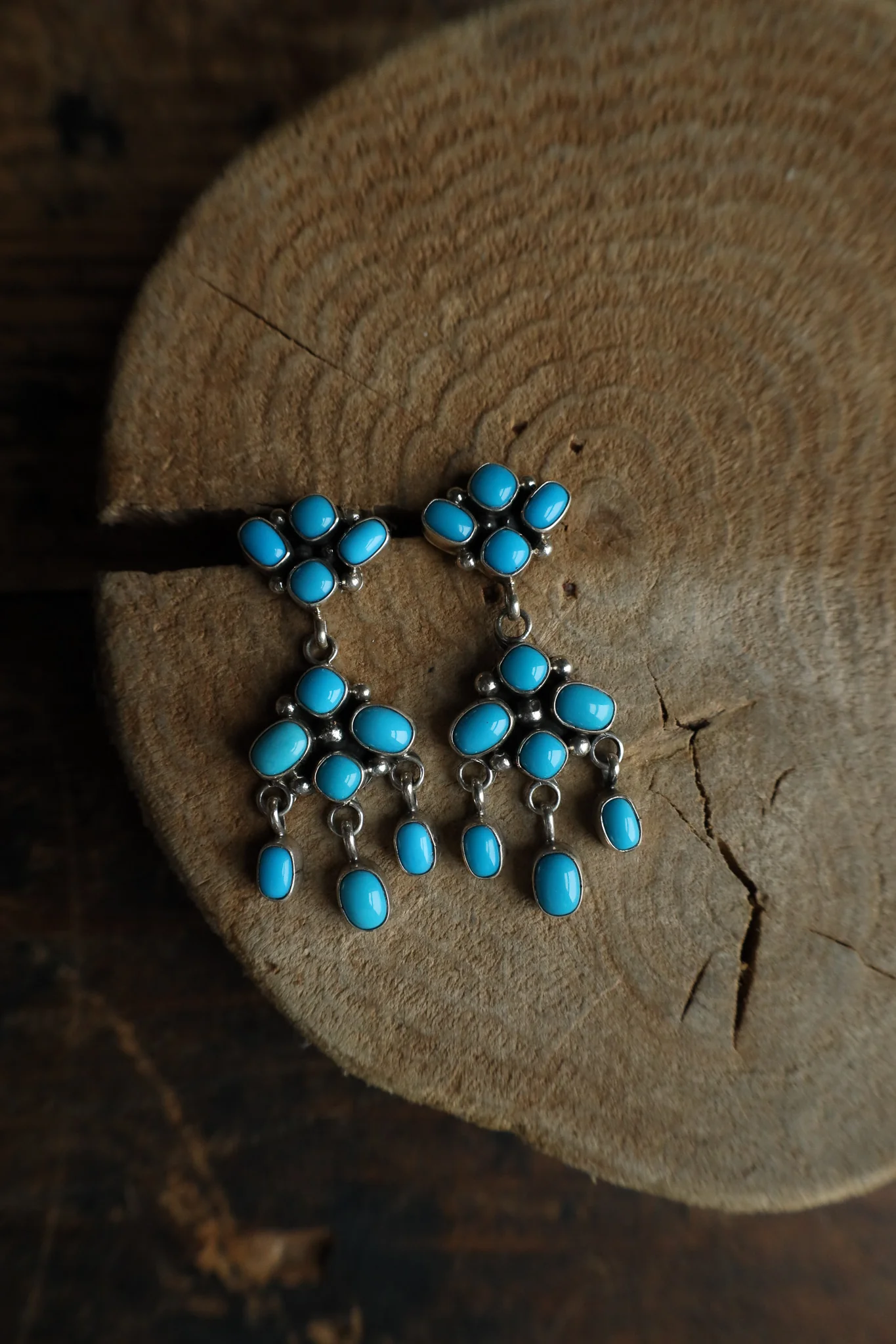 Sterling Silver Turquoise Cluster Drop With Dangle Earring - Image 7