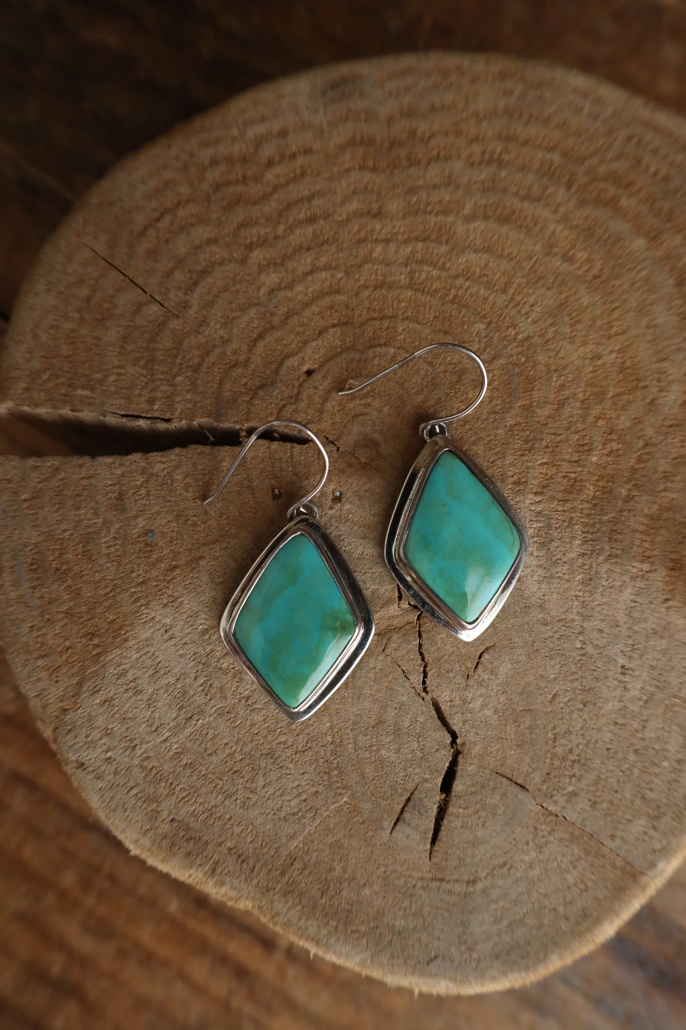 Peyote Bird Turquoise Diamond Shape Nomad Hooks Earring
