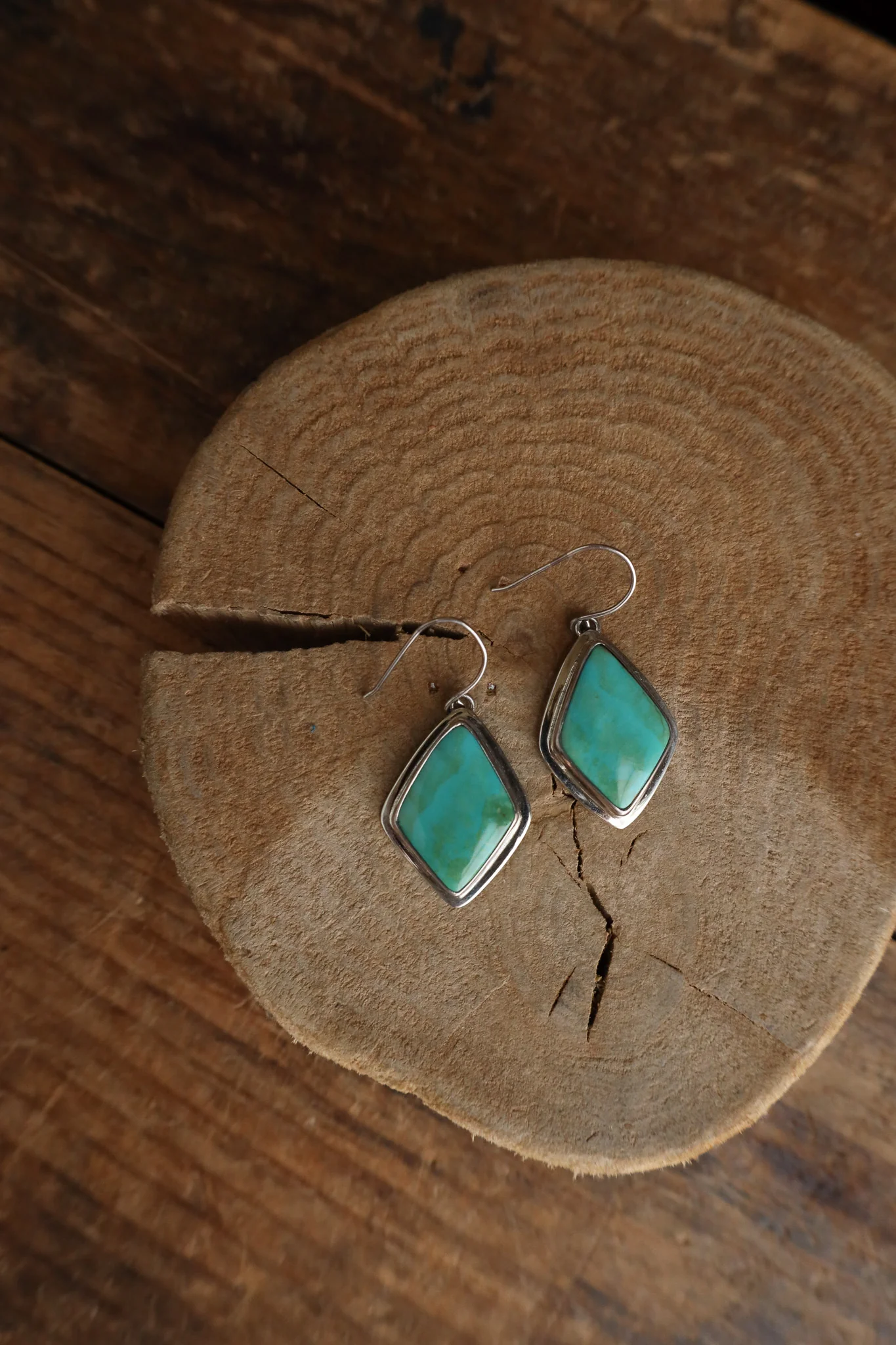 Peyote Bird Turquoise Diamond Shape Nomad Hooks Earring - Image 2