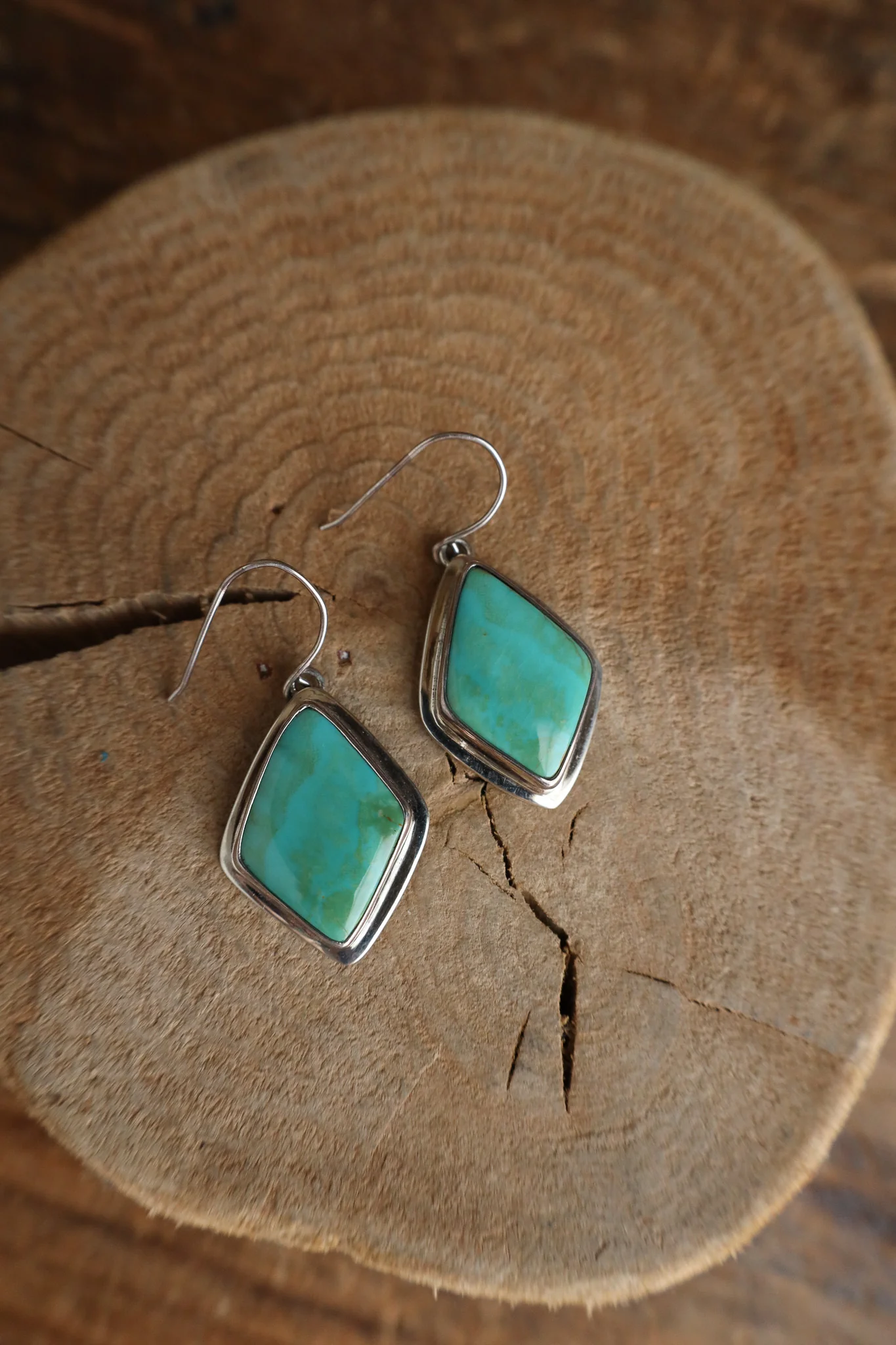 Peyote Bird Turquoise Diamond Shape Nomad Hooks Earring - Image 3