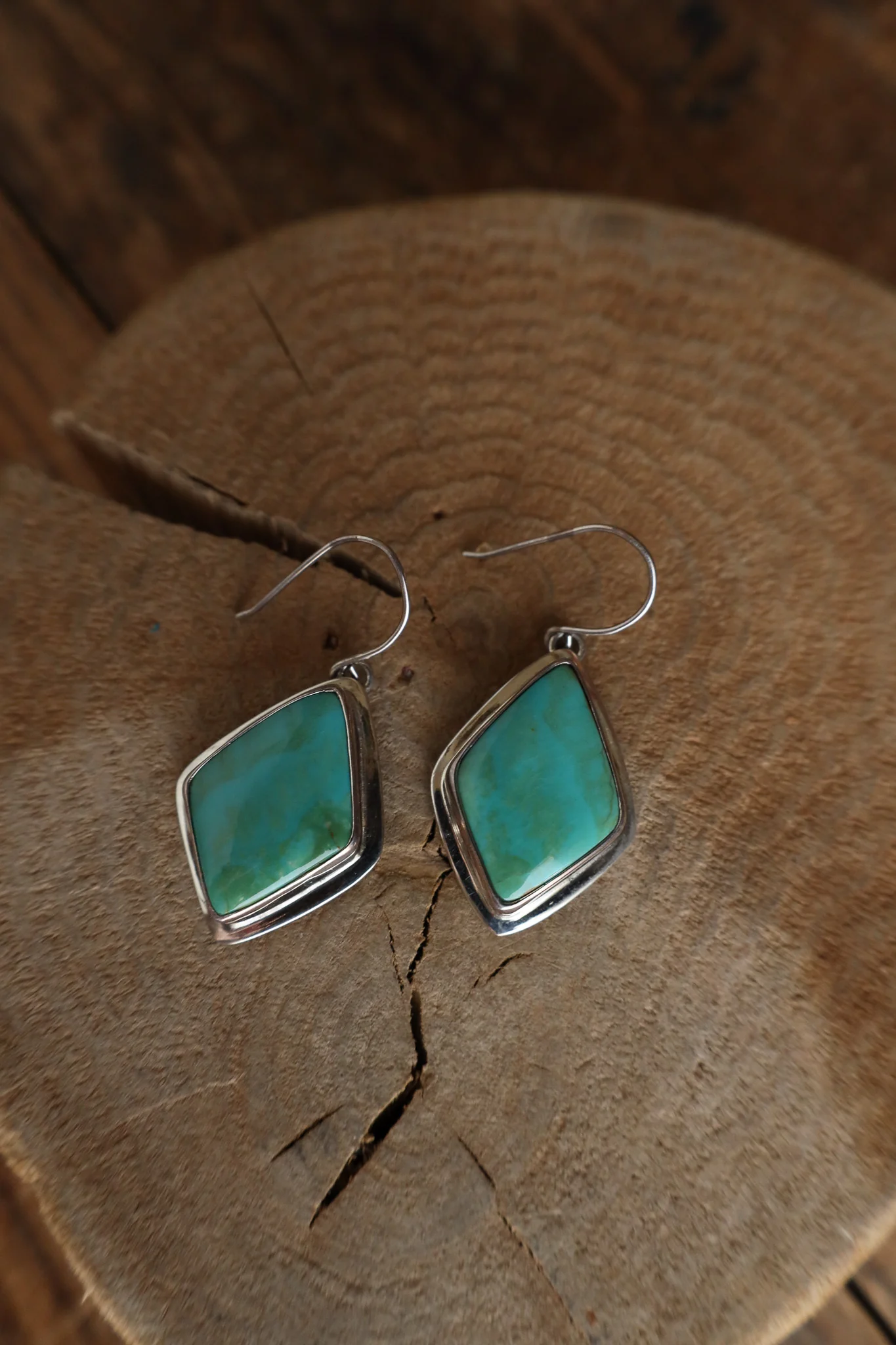 Peyote Bird Turquoise Diamond Shape Nomad Hooks Earring - Image 4