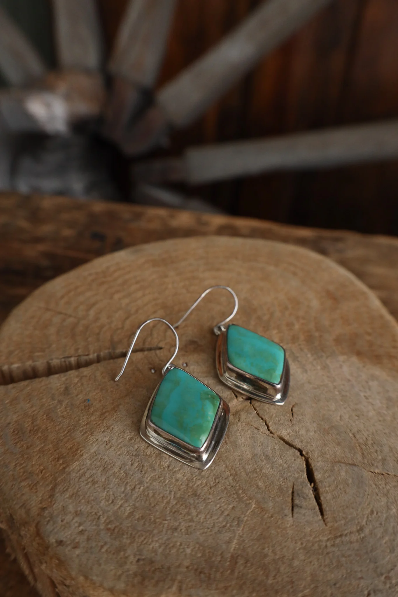 Peyote Bird Turquoise Diamond Shape Nomad Hooks Earring - Image 5