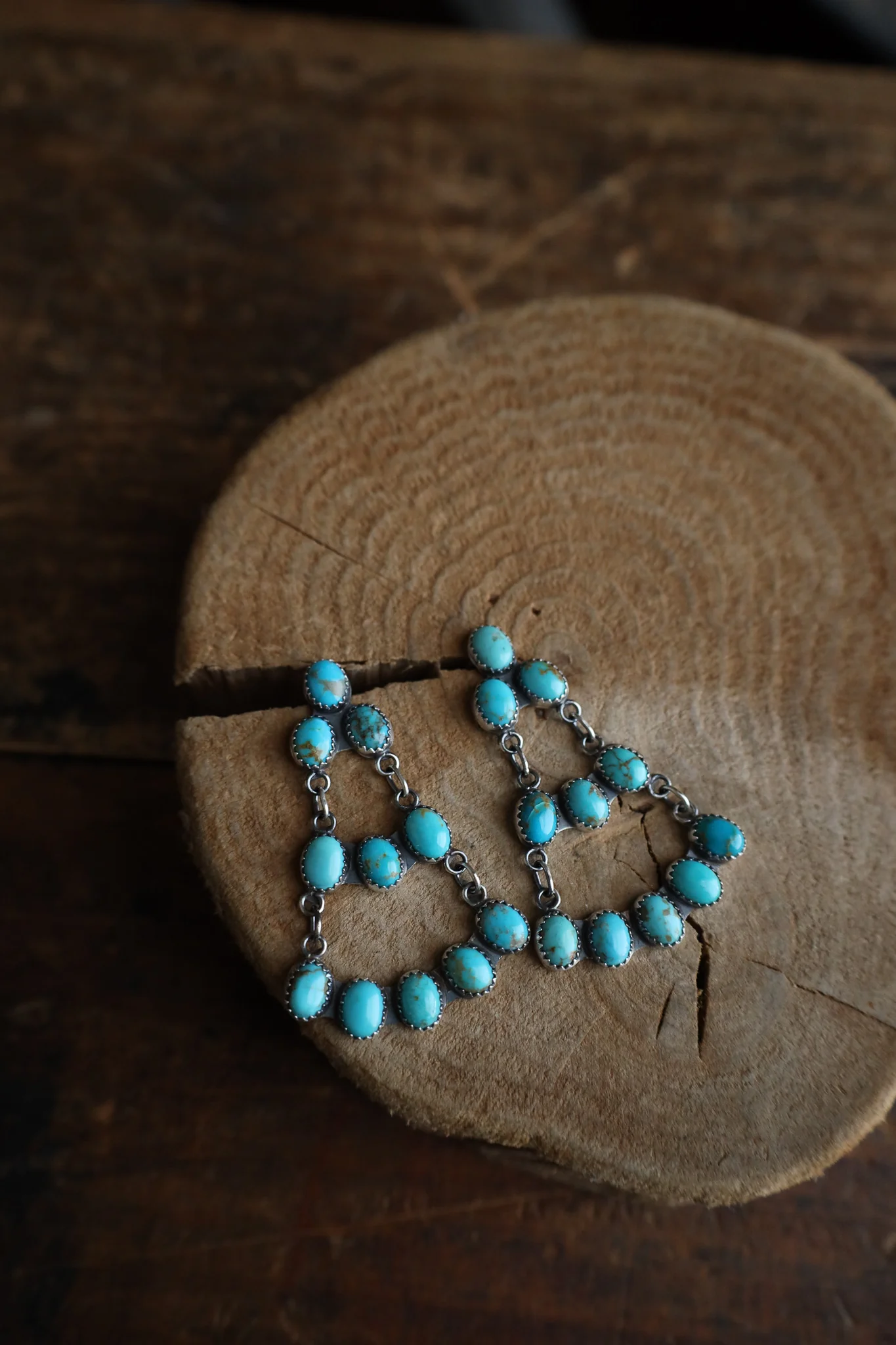 Turquoise Ovals Open Chandelier Post Earring - Image 3