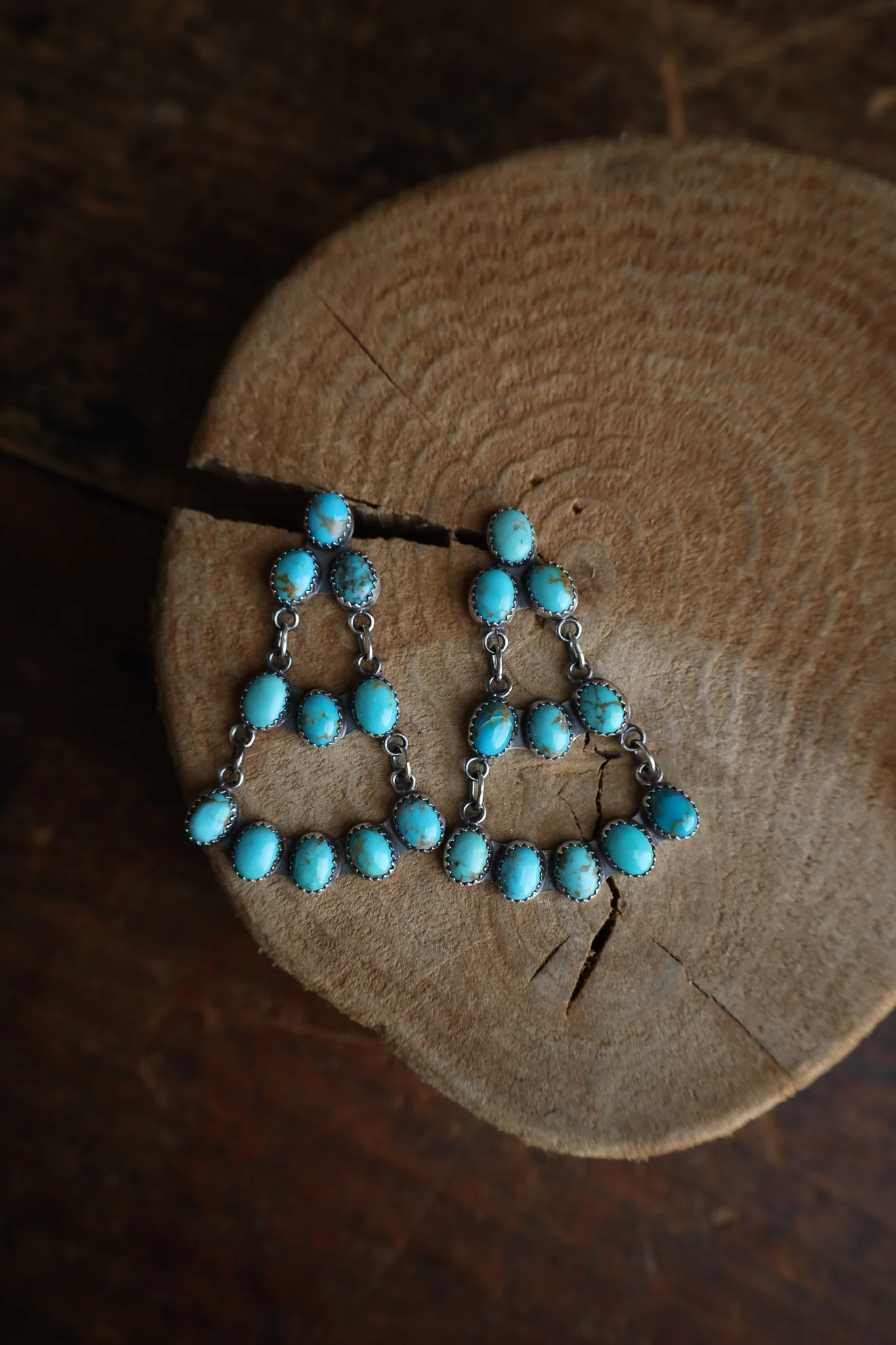 Turquoise Ovals Open Chandelier Post Earring - Image 4