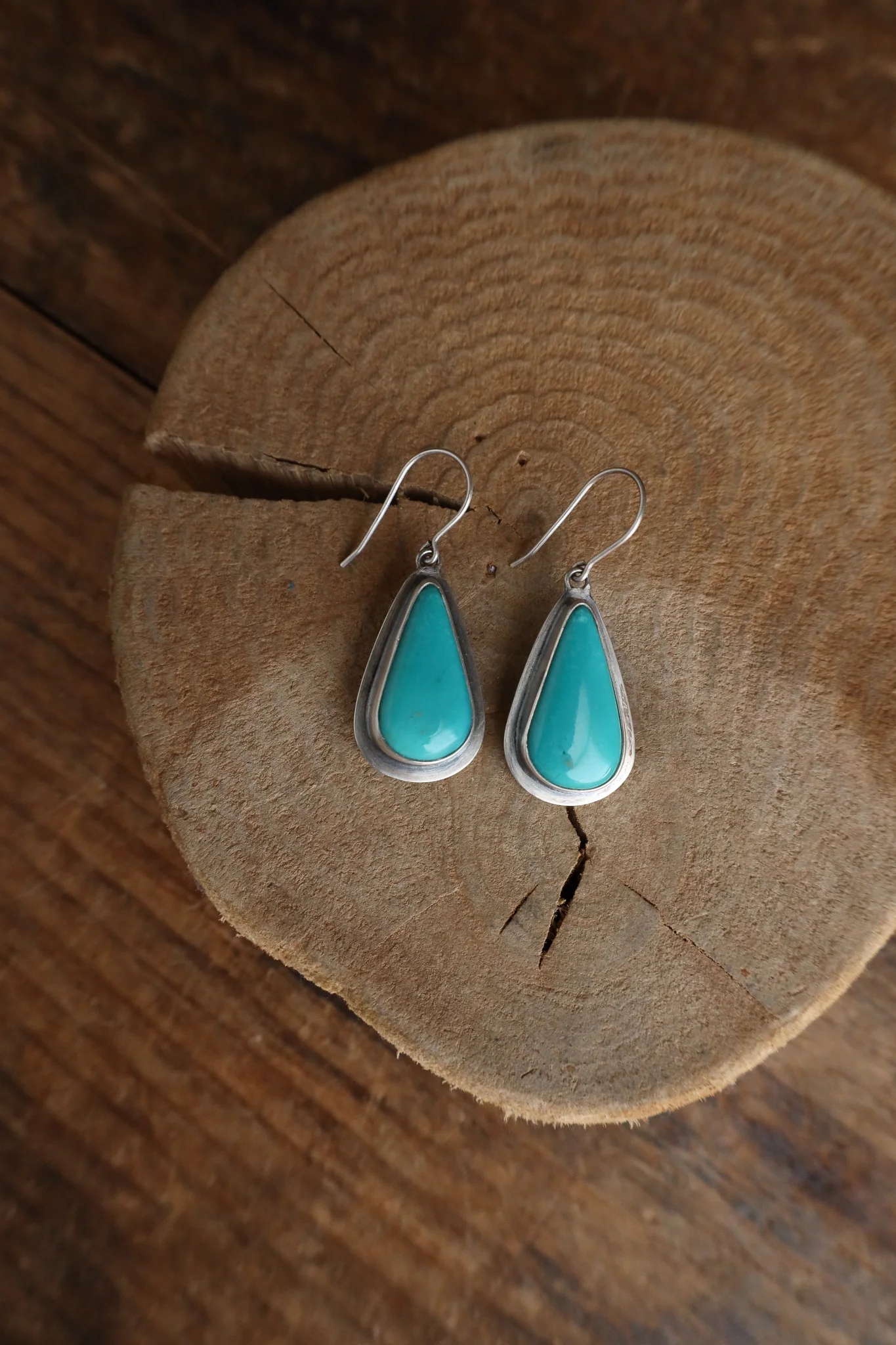 Peyote Bird Turquoise Teardrop Flat Frame Nomad Earring