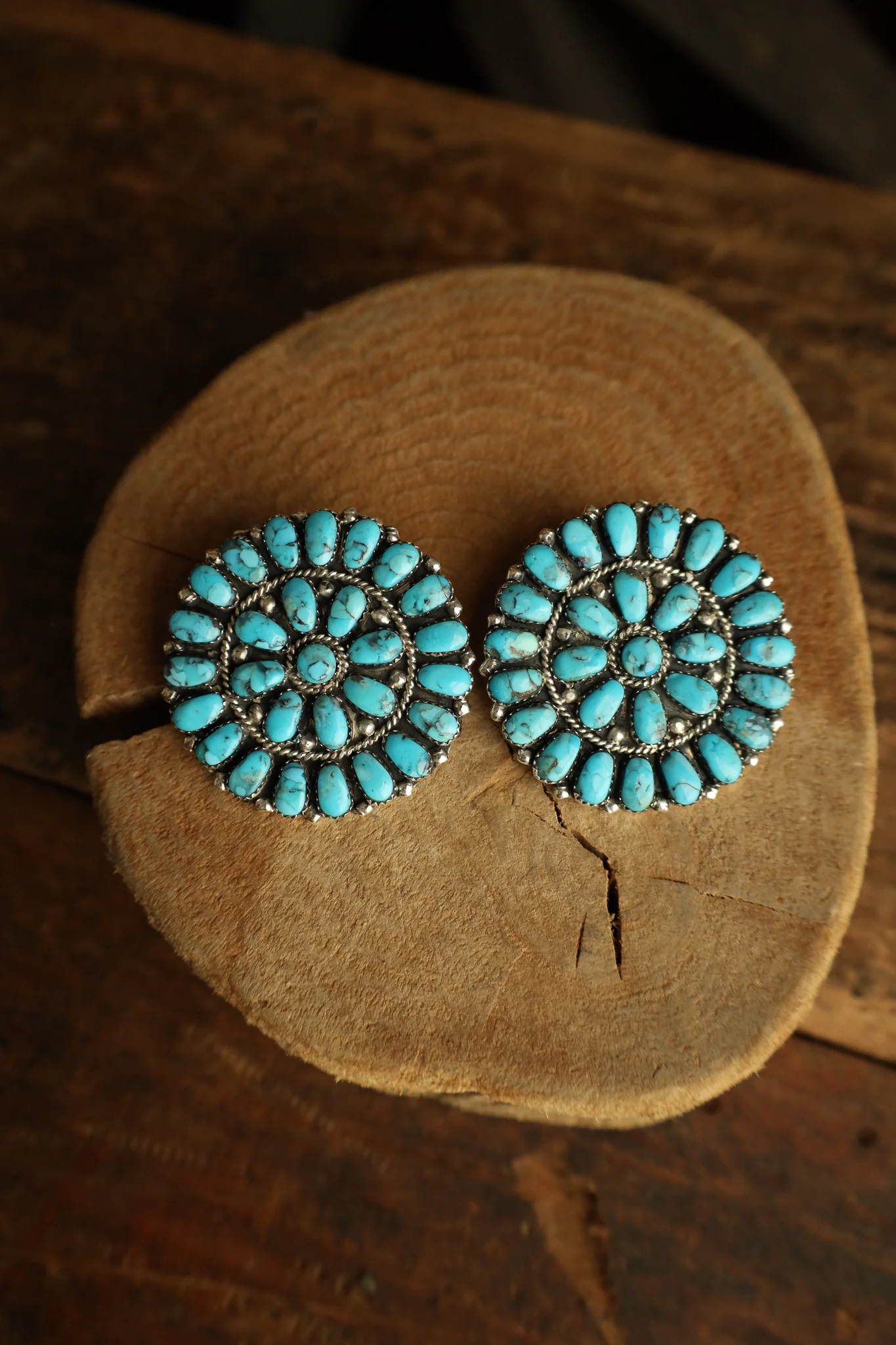Extra Large Circle Turquoise Ovals Post Earring