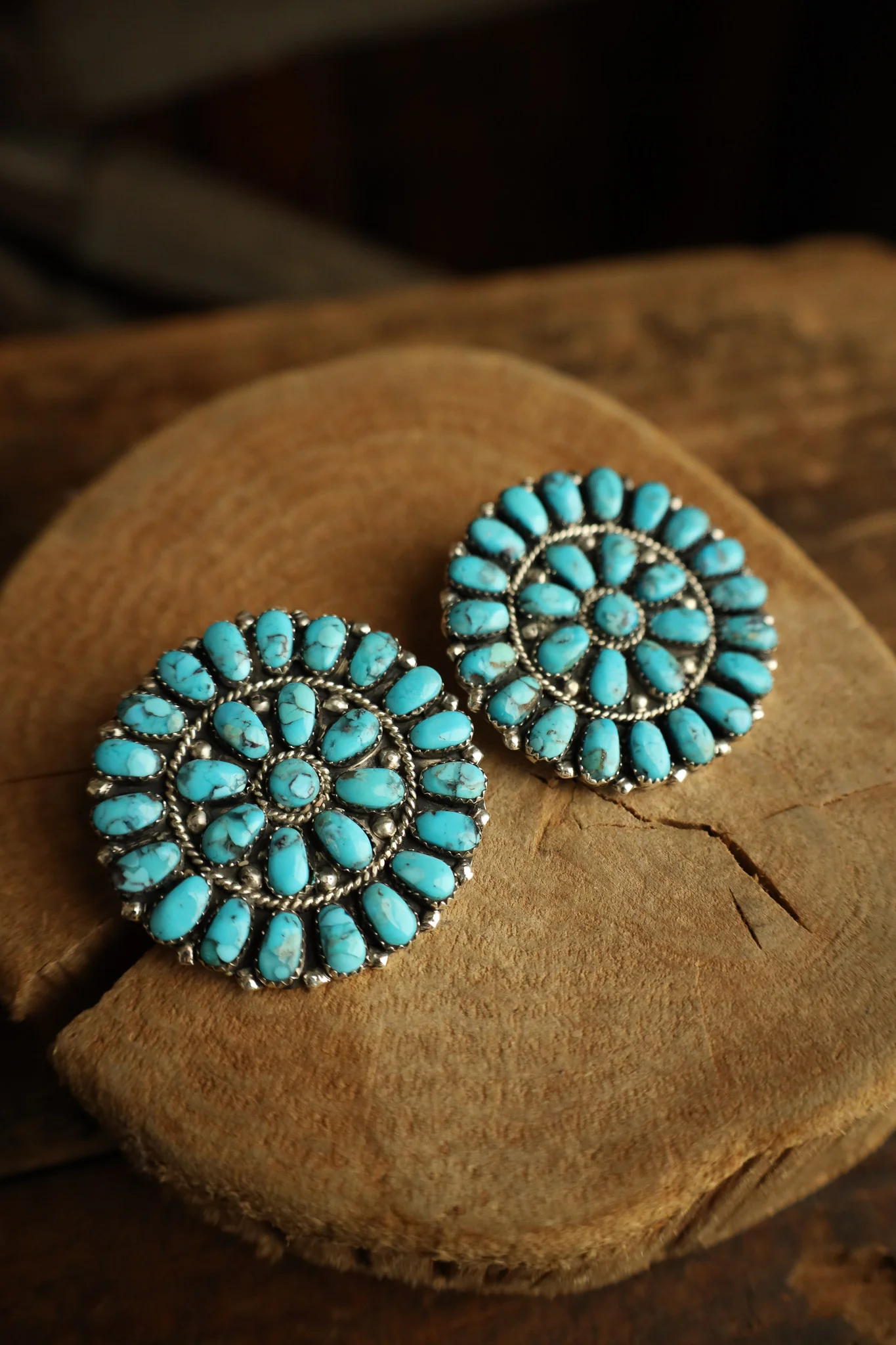 Extra Large Circle Turquoise Ovals Post Earring - Image 2