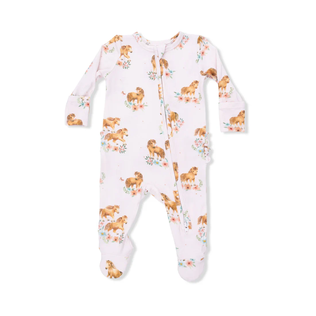 Angel Dear Pink Ponies  2 Way Ruffle Back Zipper Footie - Image 2