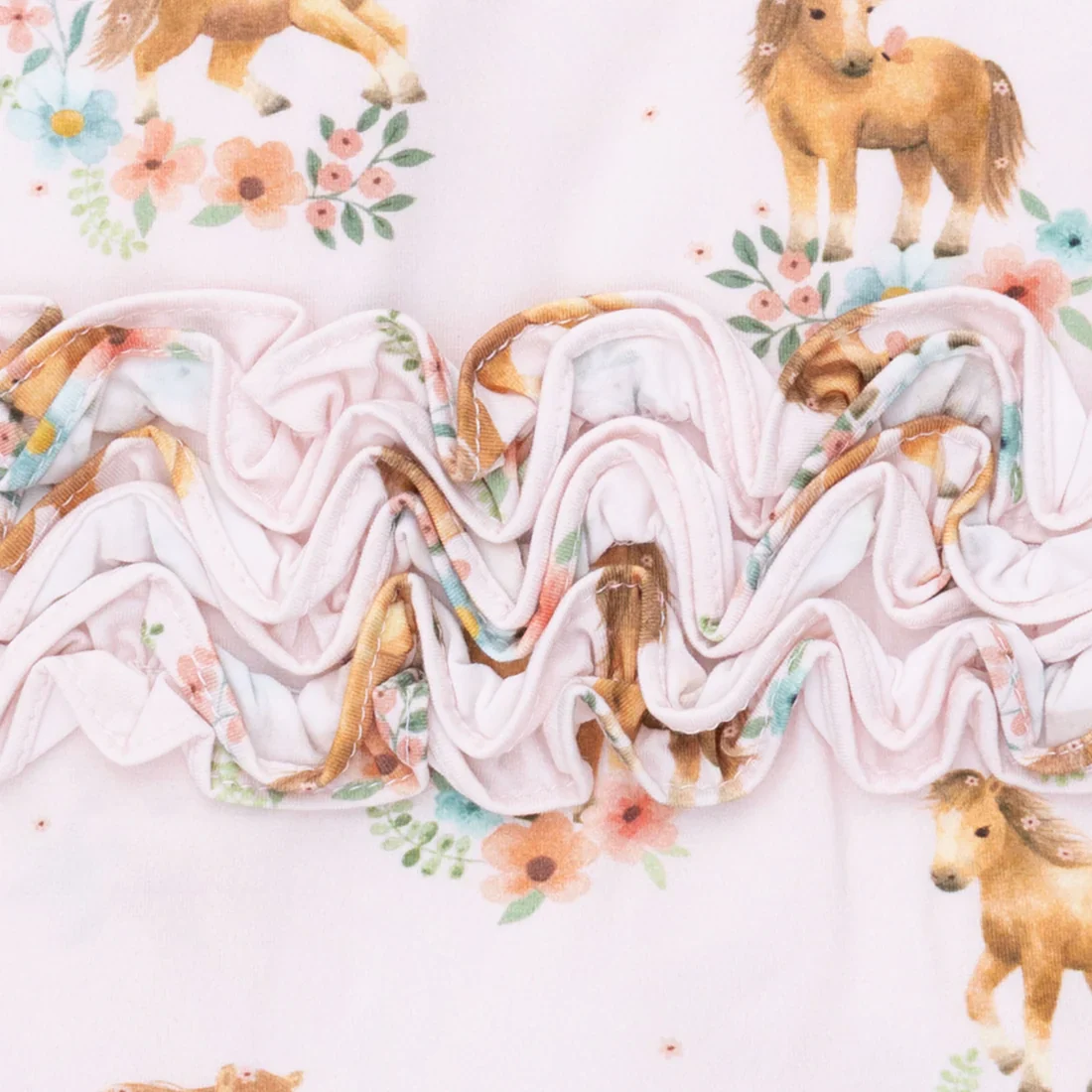 Angel Dear Pink Ponies  2 Way Ruffle Back Zipper Footie - Image 4