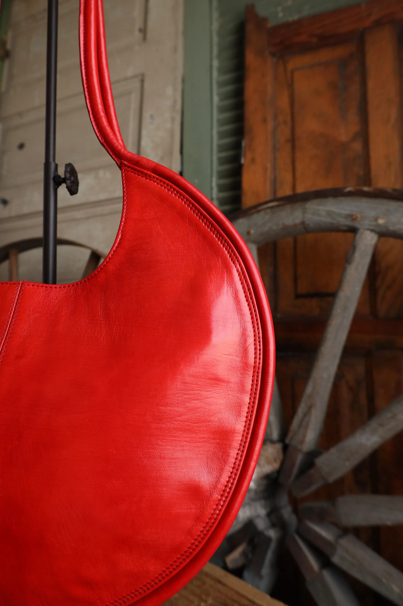Leather Circle Bag- Red - Image 3