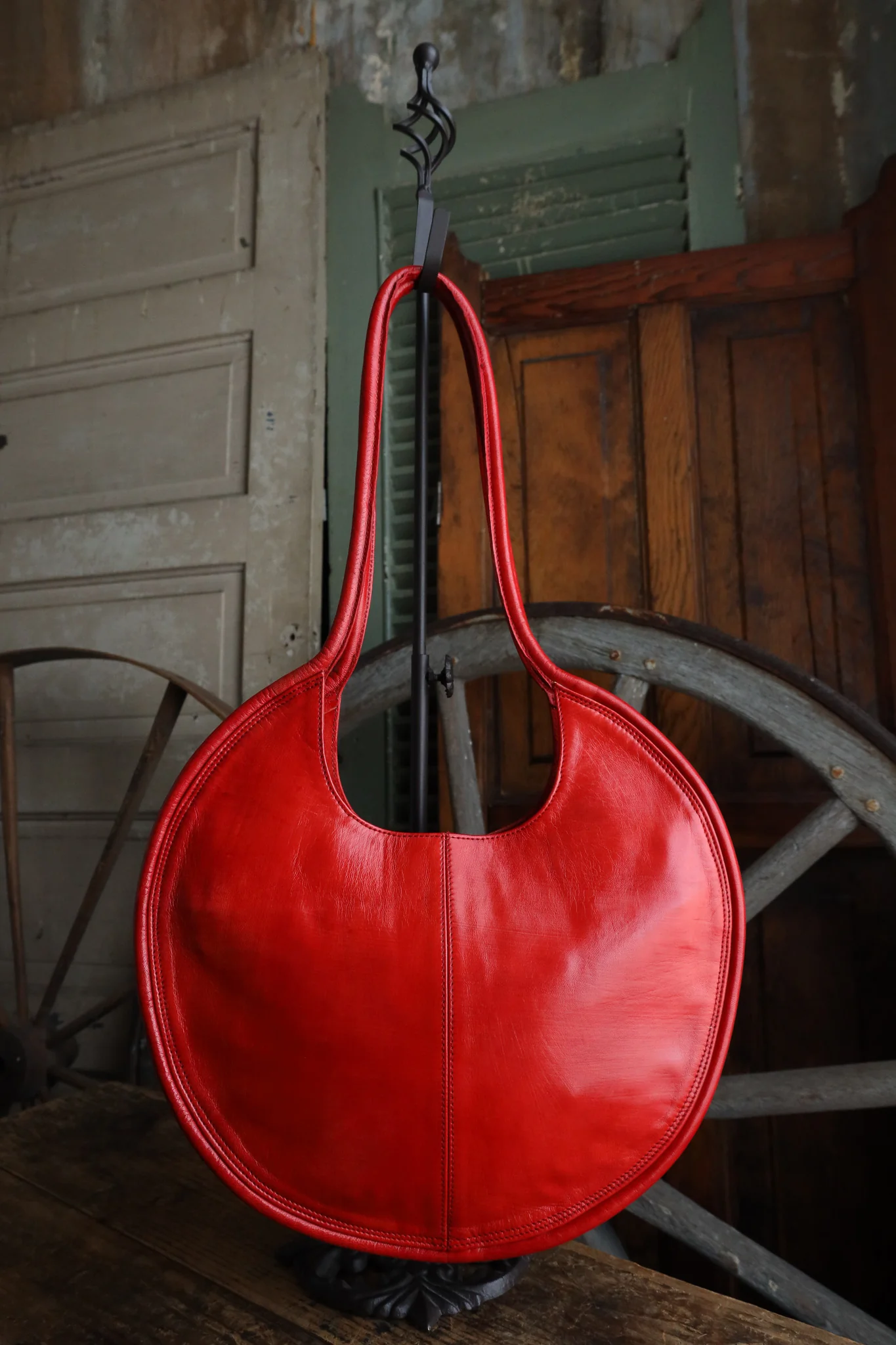 Leather Circle Bag- Red - Image 4