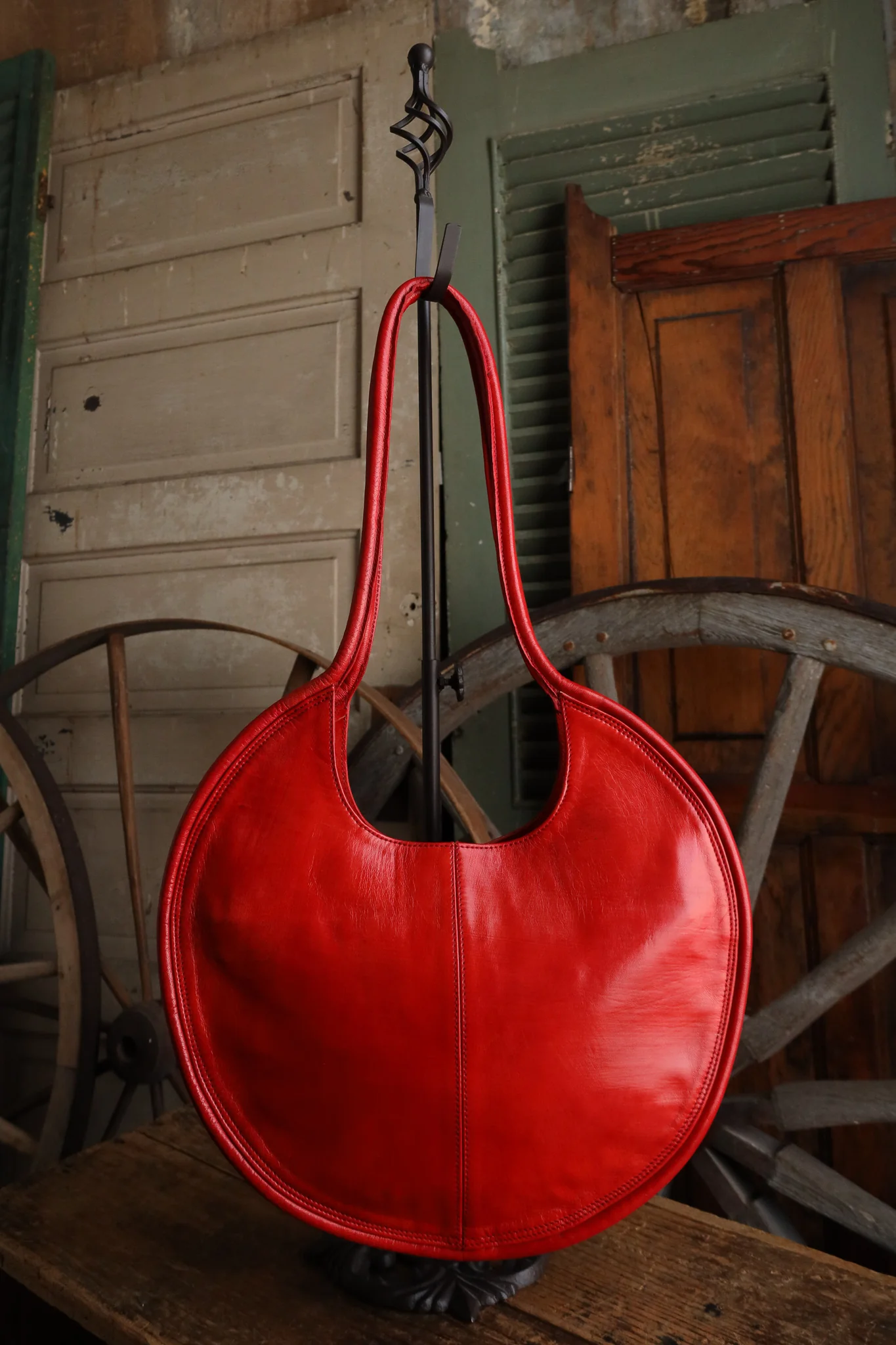 Leather Circle Bag- Red - Image 7