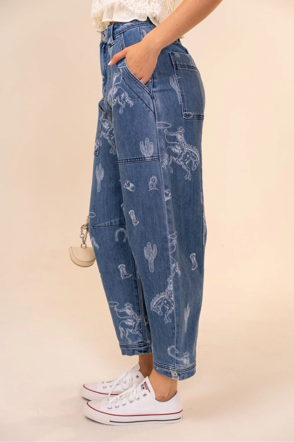 Blue B Western Print Barrel Leg Denim Jean - Image 2