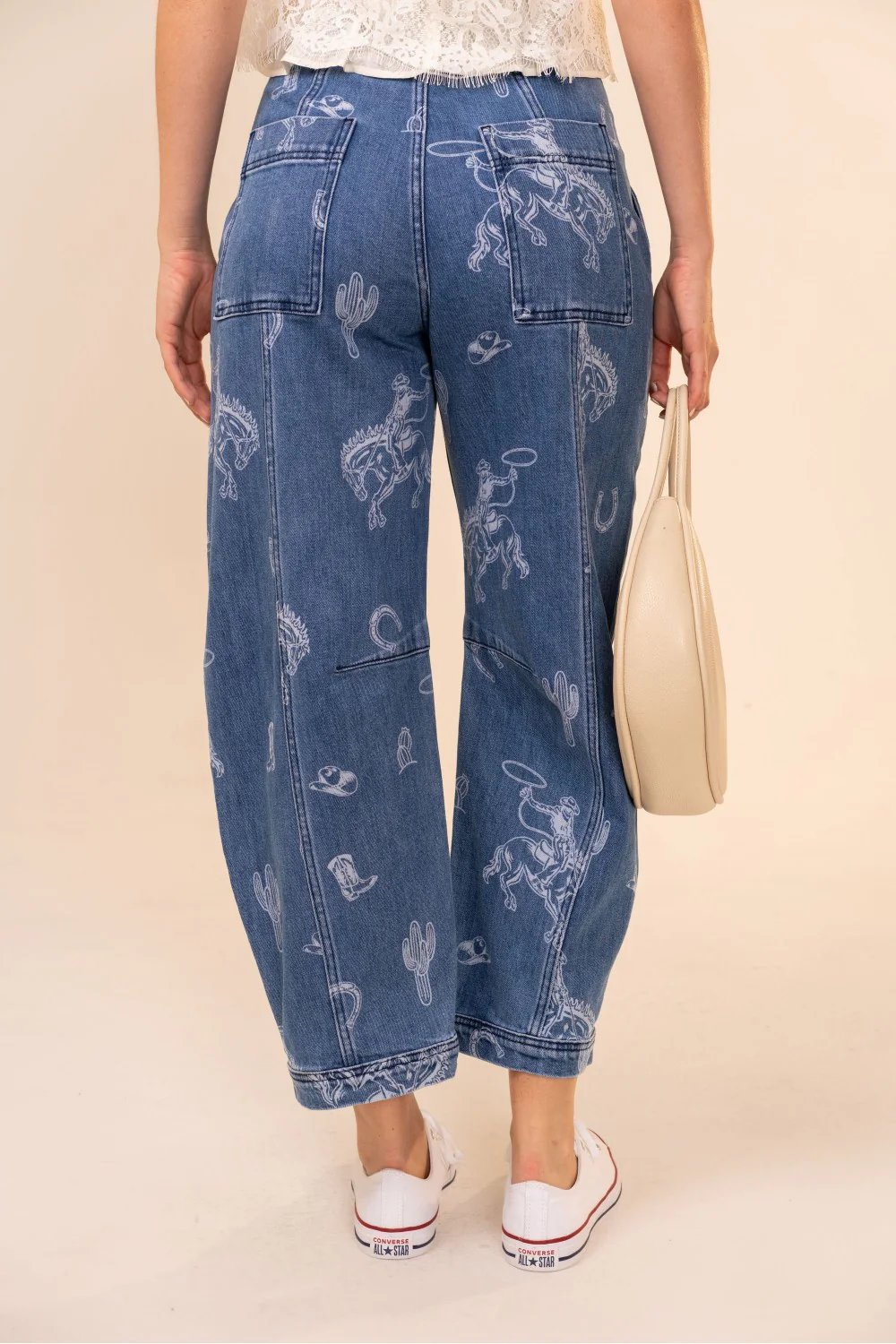 Blue B Western Print Barrel Leg Denim Jean - Image 3