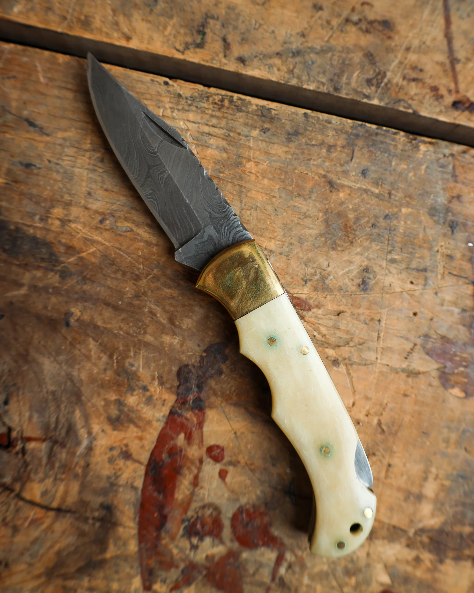 RILL SIMPLE TOOLS WHITE CLOUD DAMASCUS FOLDING KNIFE - Image 3